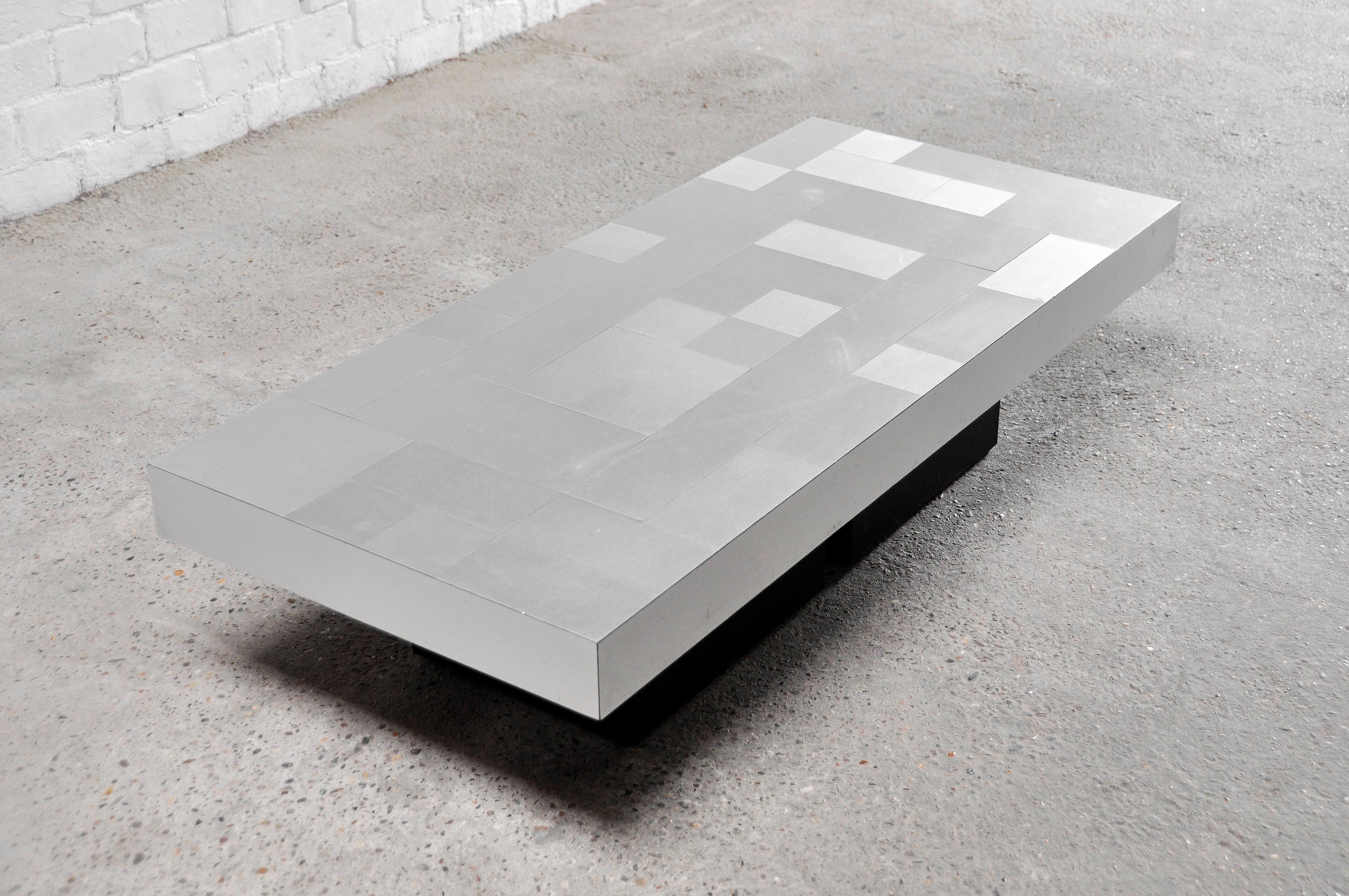 Graphic Brushed Aluminium Coffee Table, Italy, 1970s In Good Condition In Zwijndrecht, Antwerp