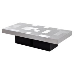 Graphic Brushed Aluminium Coffee Table, Italy, 1970s