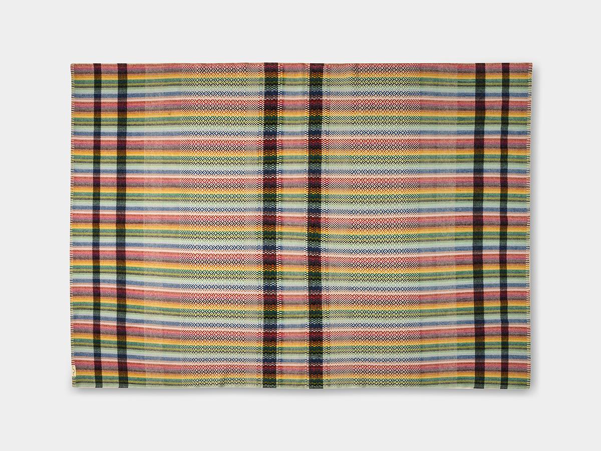Hand-Woven Graphic Burel Wool Multicoloured Blanket For Sale
