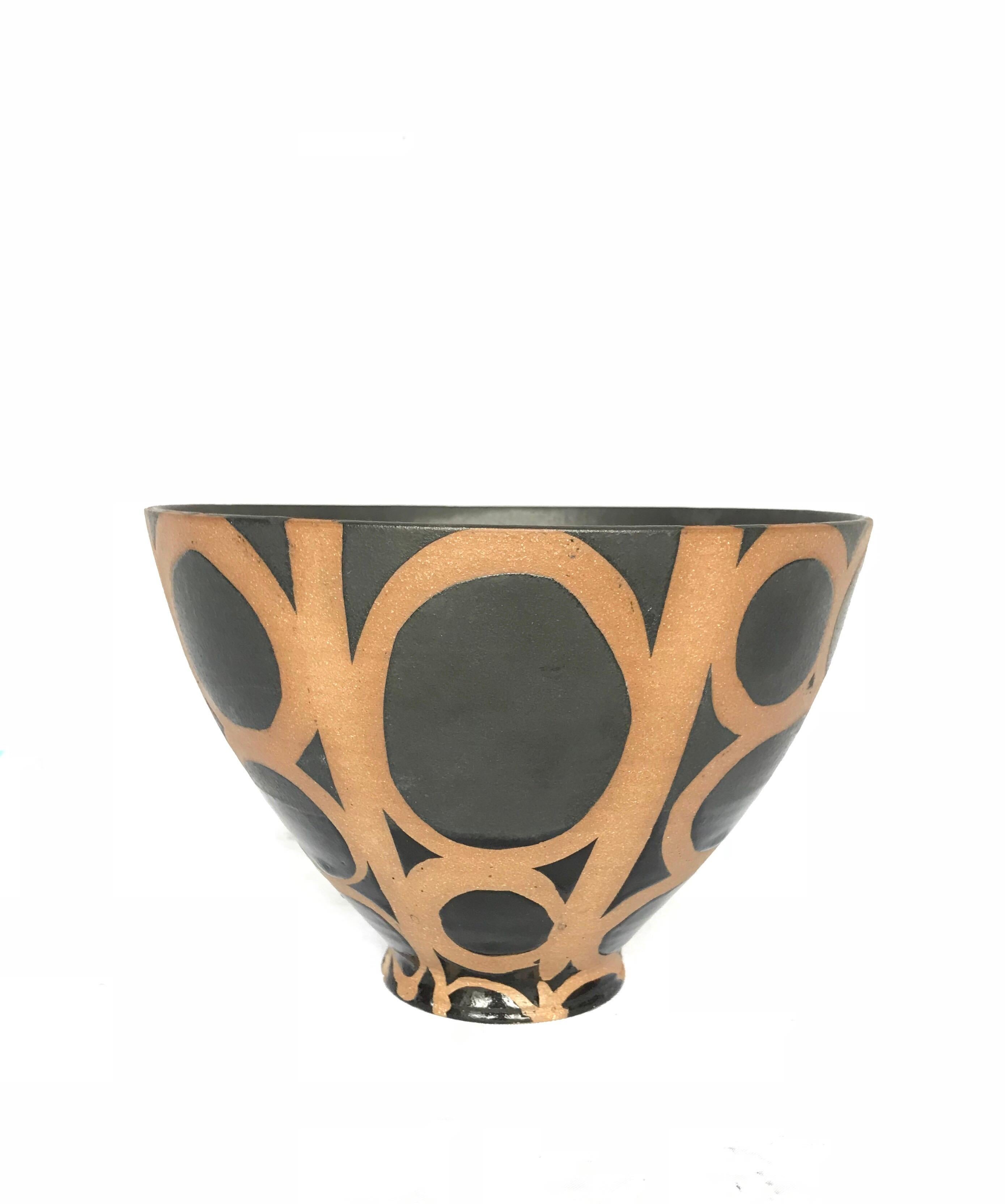 Modern Graphic Ceramic Bowl by Liz Kinder For Sale