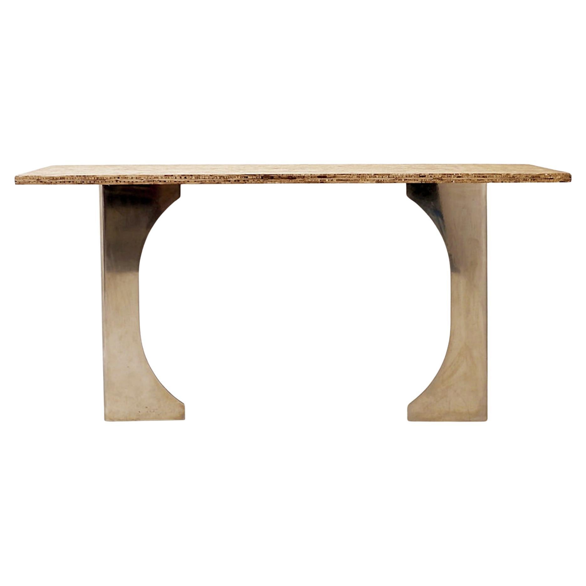Graphic Composition Console Table, Metal and Sorgho