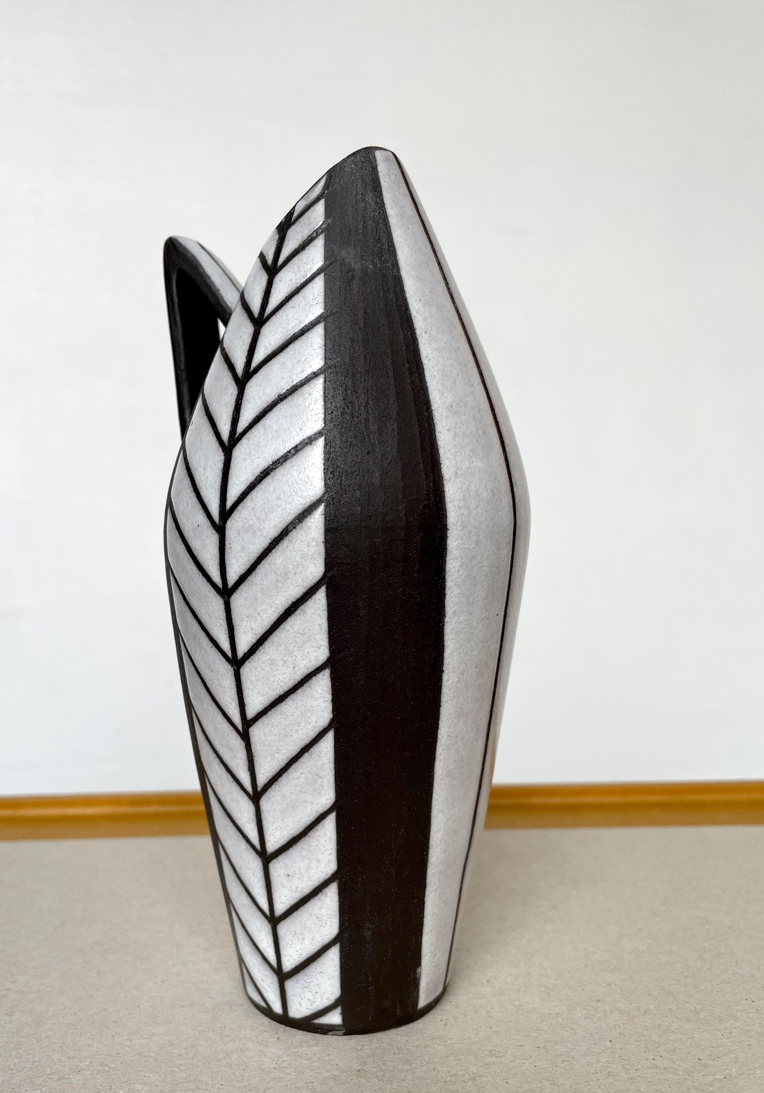 Pottery Graphic Modernist Black, White Vase by Marianne Starck, Denmark, 1950s For Sale