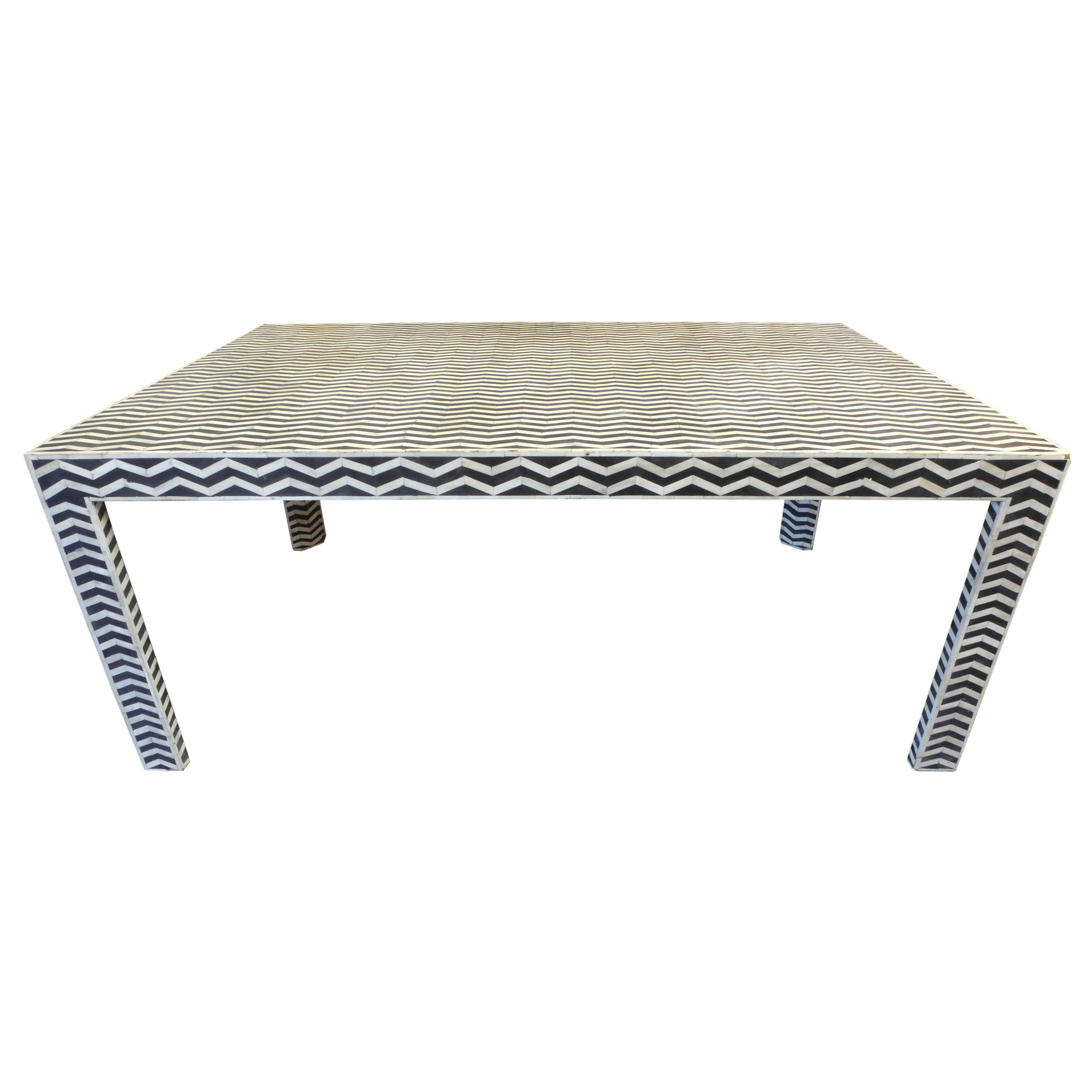 Graphic Faux Ebony and Ivory Dining Table For Sale