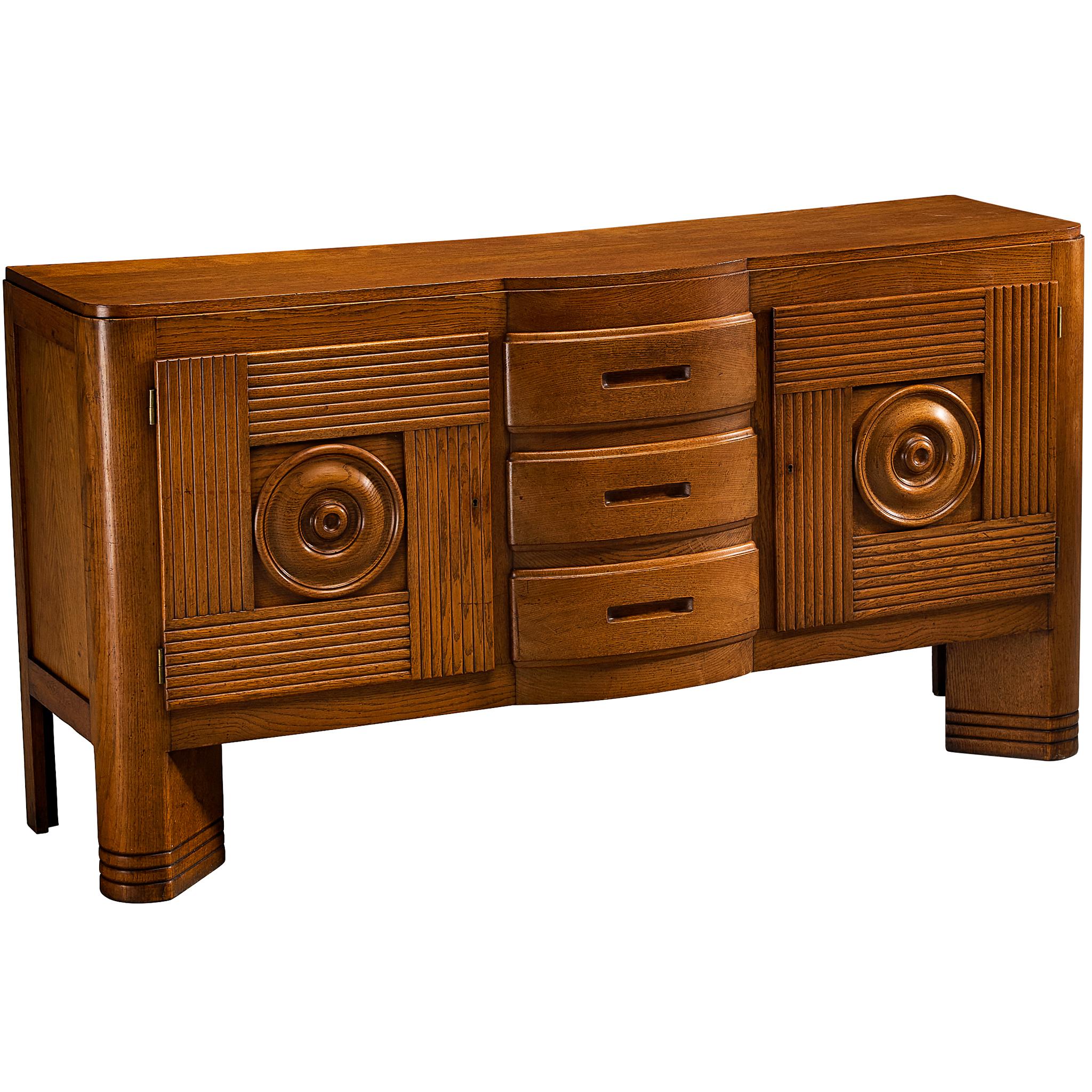 Graphic French Art Deco Sideboard in Patinated Oak