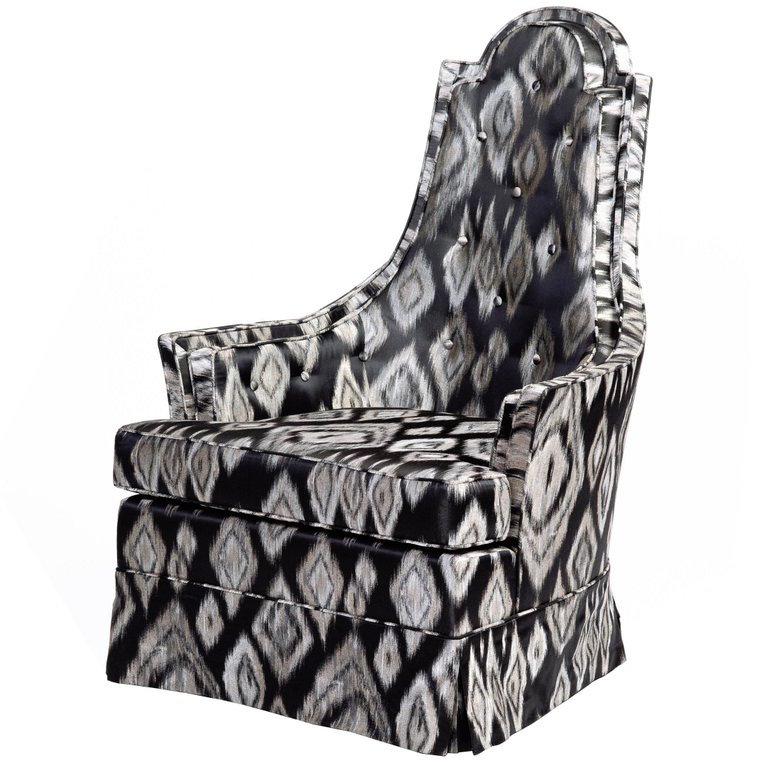 American Graphic Ikat Silk Hollywood Regency Lounge Chair