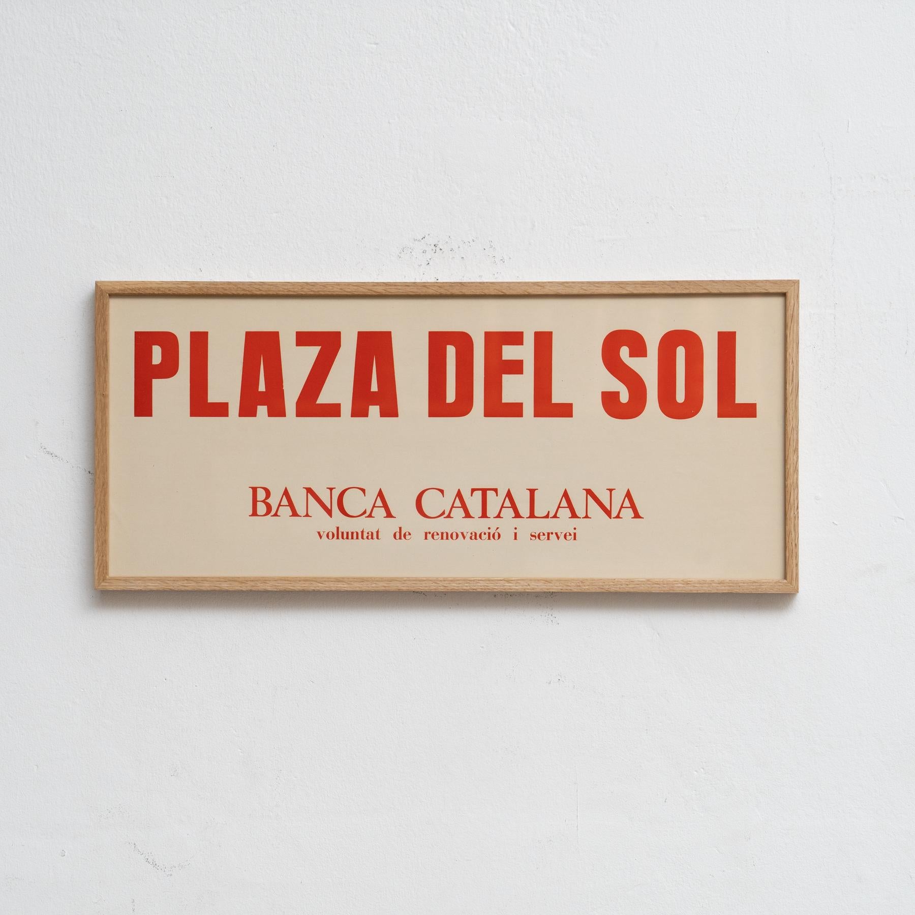 Póster Litografía Gráfica Plaza del Sol, Banco Catalunya en Marco de Roble Español en venta