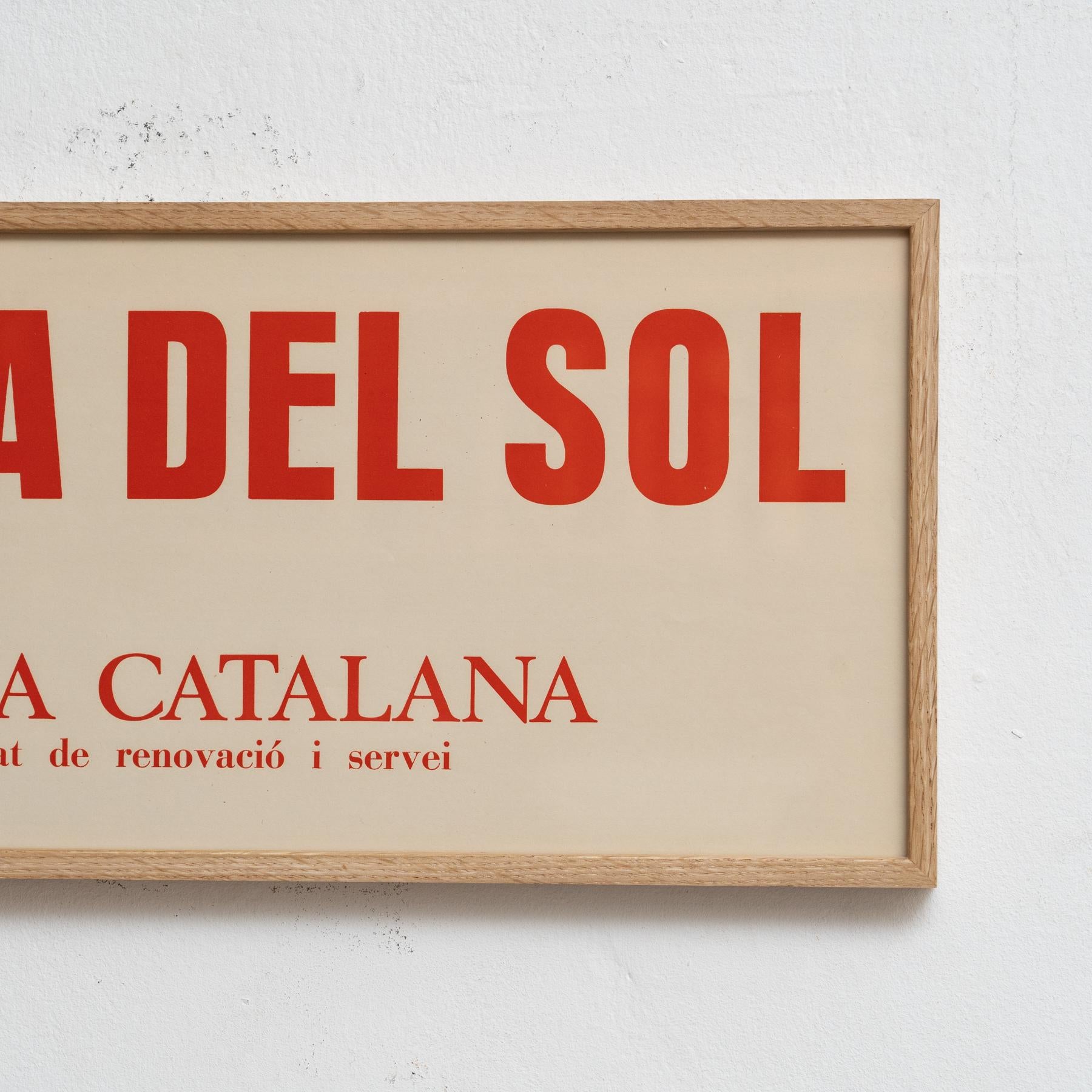 Póster Litografía Gráfica Plaza del Sol, Banco Catalunya en Marco de Roble en Bueno estado para la venta en Barcelona, ES