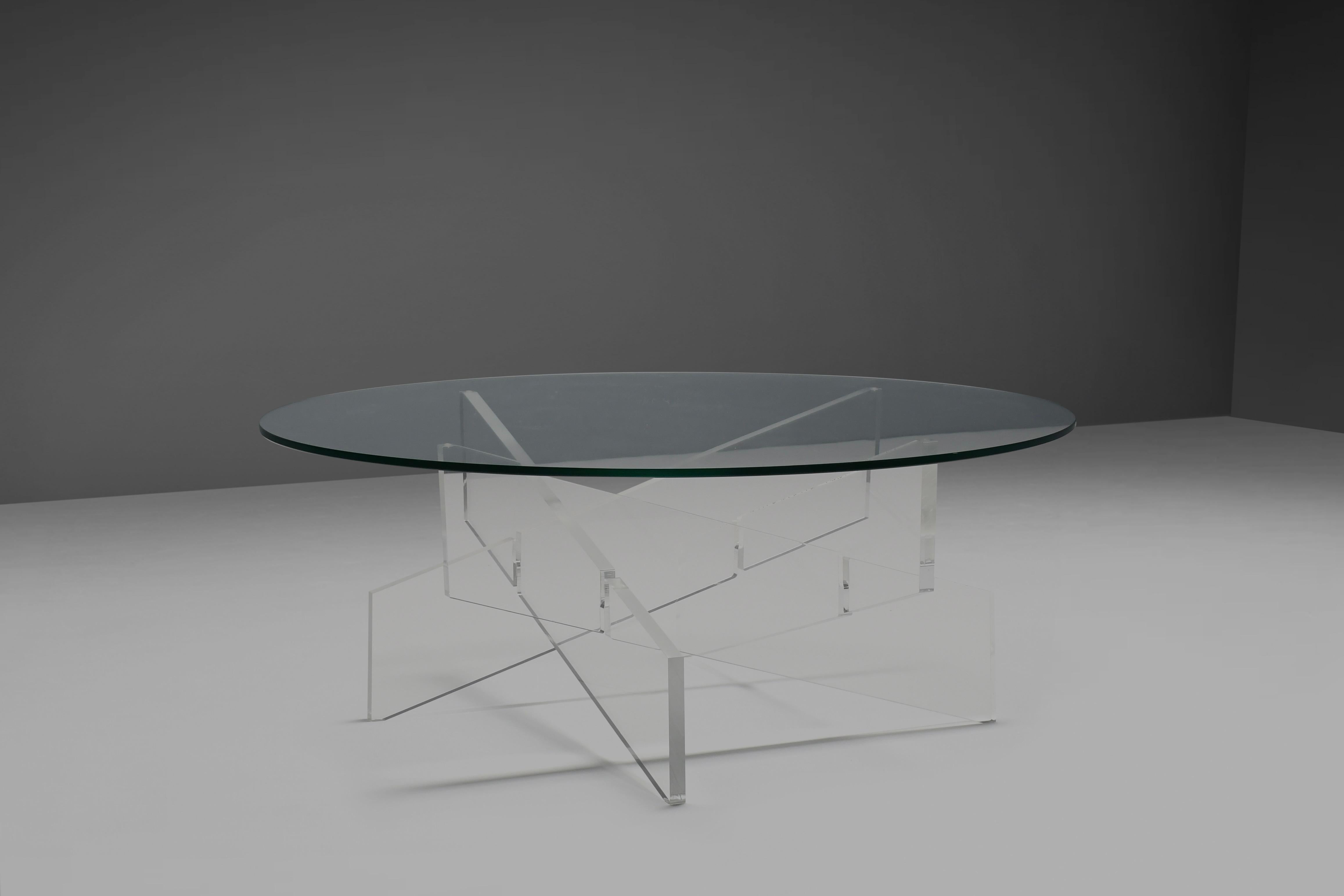 Minimalist Graphic Lucite and Glass Coffee Table, Italy 1970s For Sale