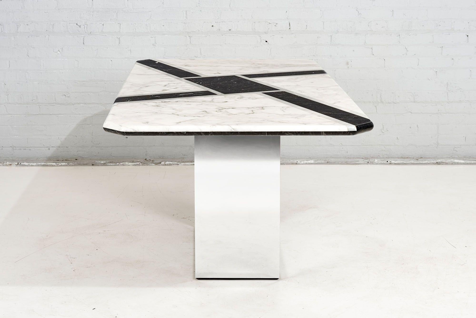 Post-Modern Graphic Marble Dining Table on Chrome Base, 1970 For Sale