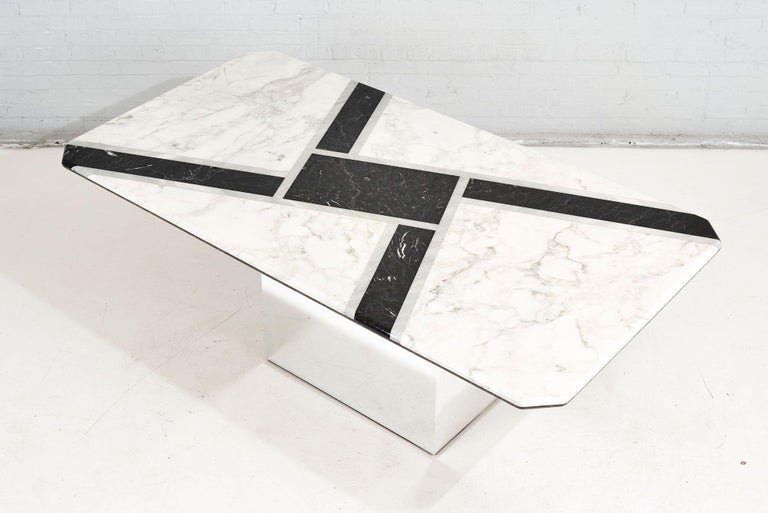 Graphic Marble Dining Table on Chrome Base, 1970 For Sale at 1stDibs