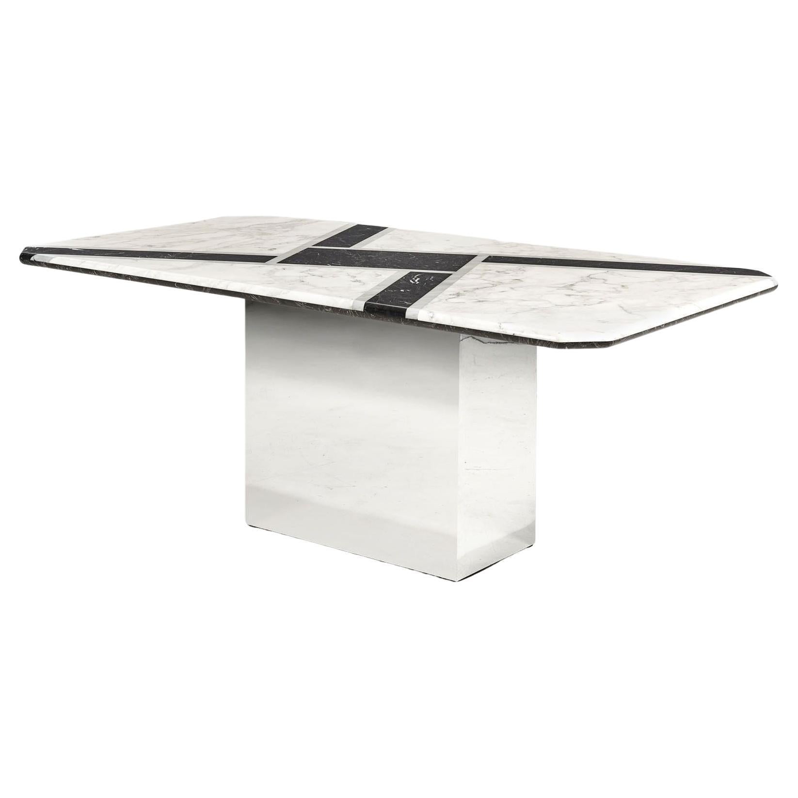 Knoll Arabescato MarbleTop Knife Edge Dining Table on Chrome Drum Base