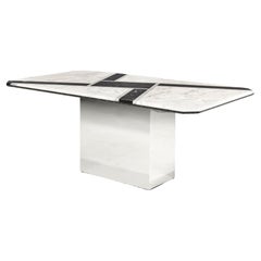 Retro Graphic Marble Dining Table on Chrome Base, 1970