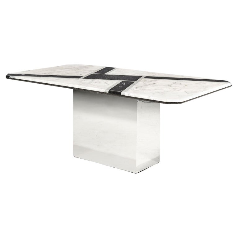 Graphic Marble Dining Table on Chrome Base, 1970 For Sale at 1stDibs