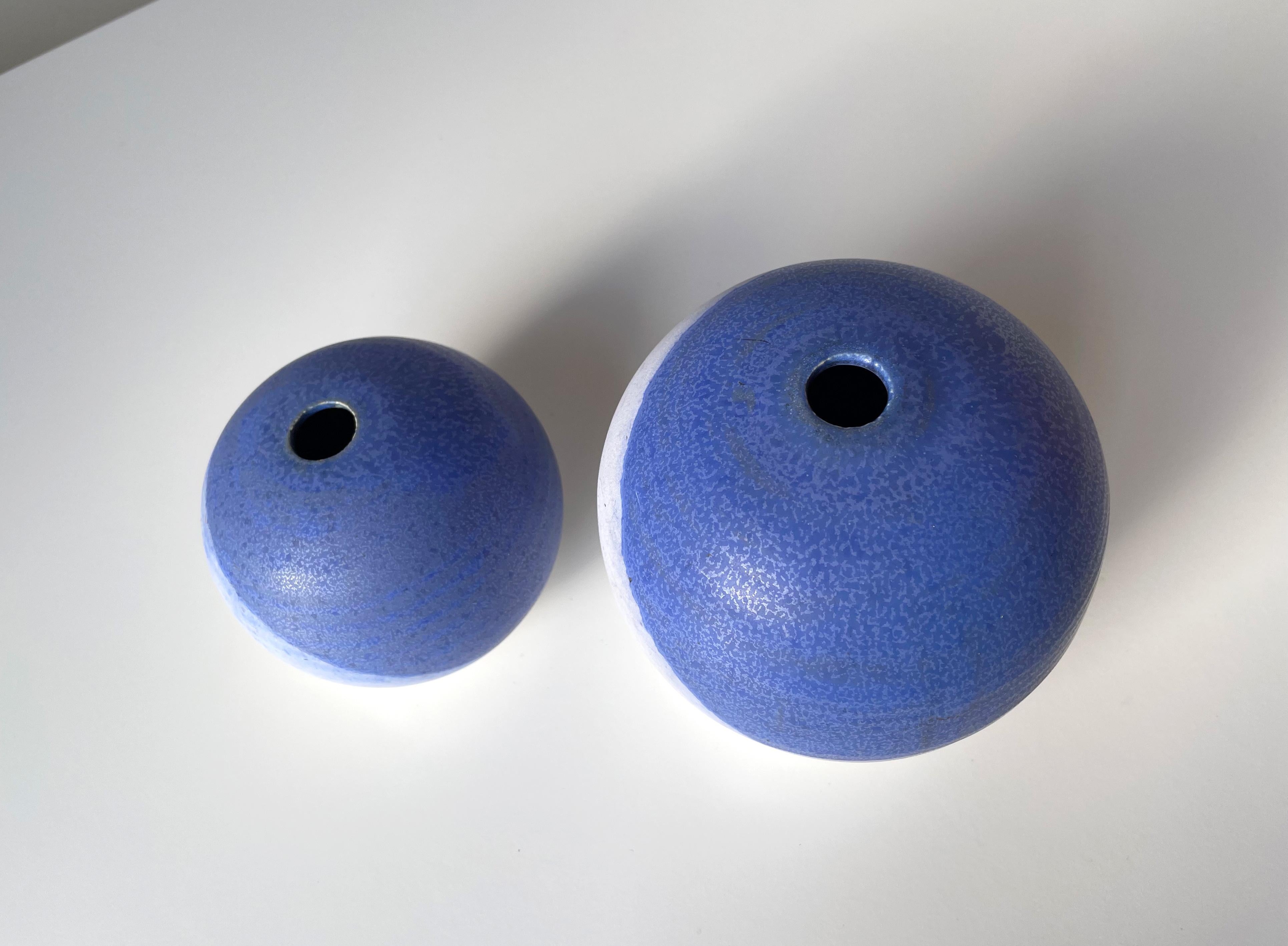 Graphic 80s Blue, Lilac, White Glazed Vases, Candle Holders For Sale 2
