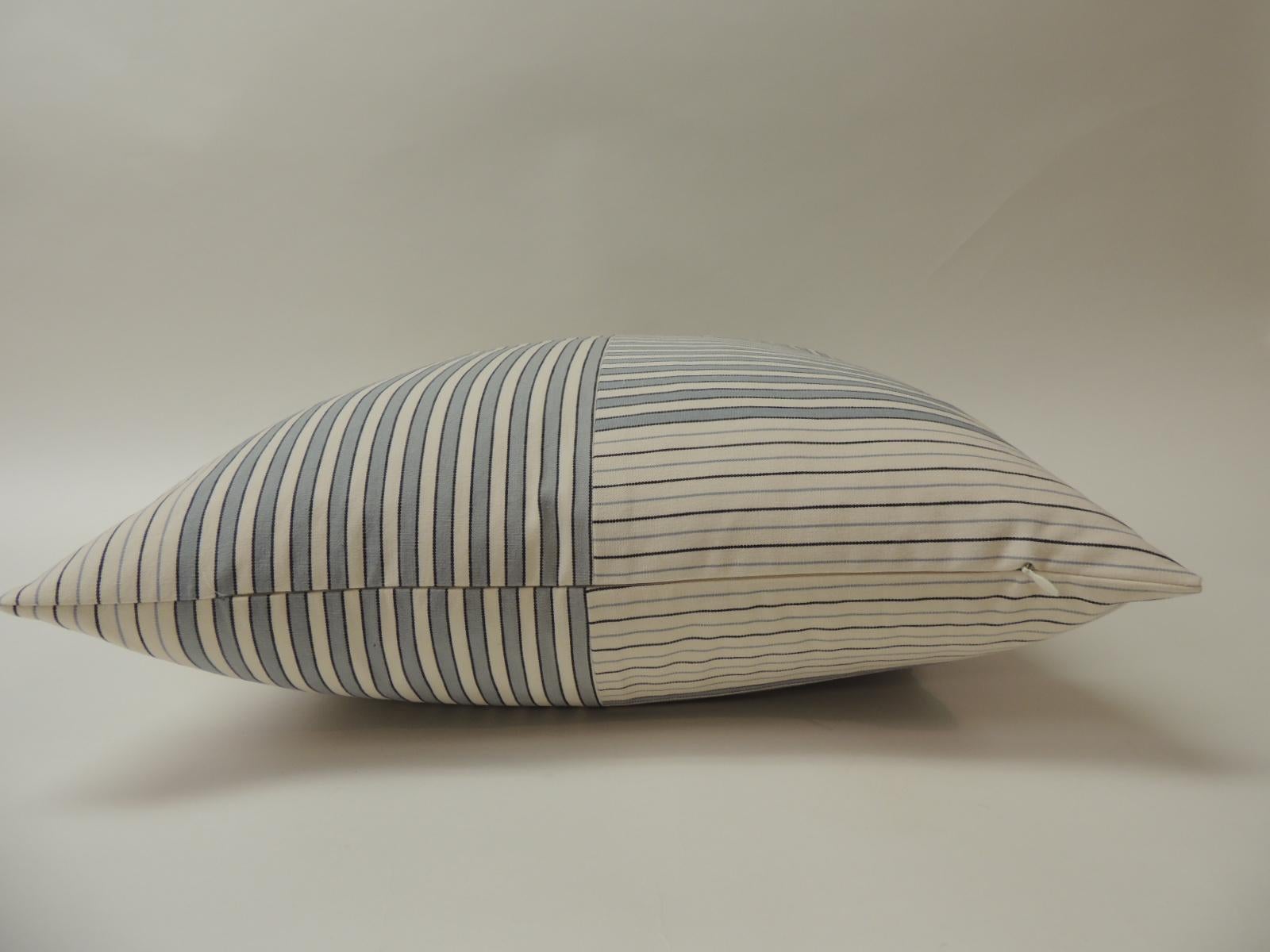 Mid-Century Modern Graphic Natural and Charcoal “Parsons” Stripes Decorative Pillow Double-Sided For Sale