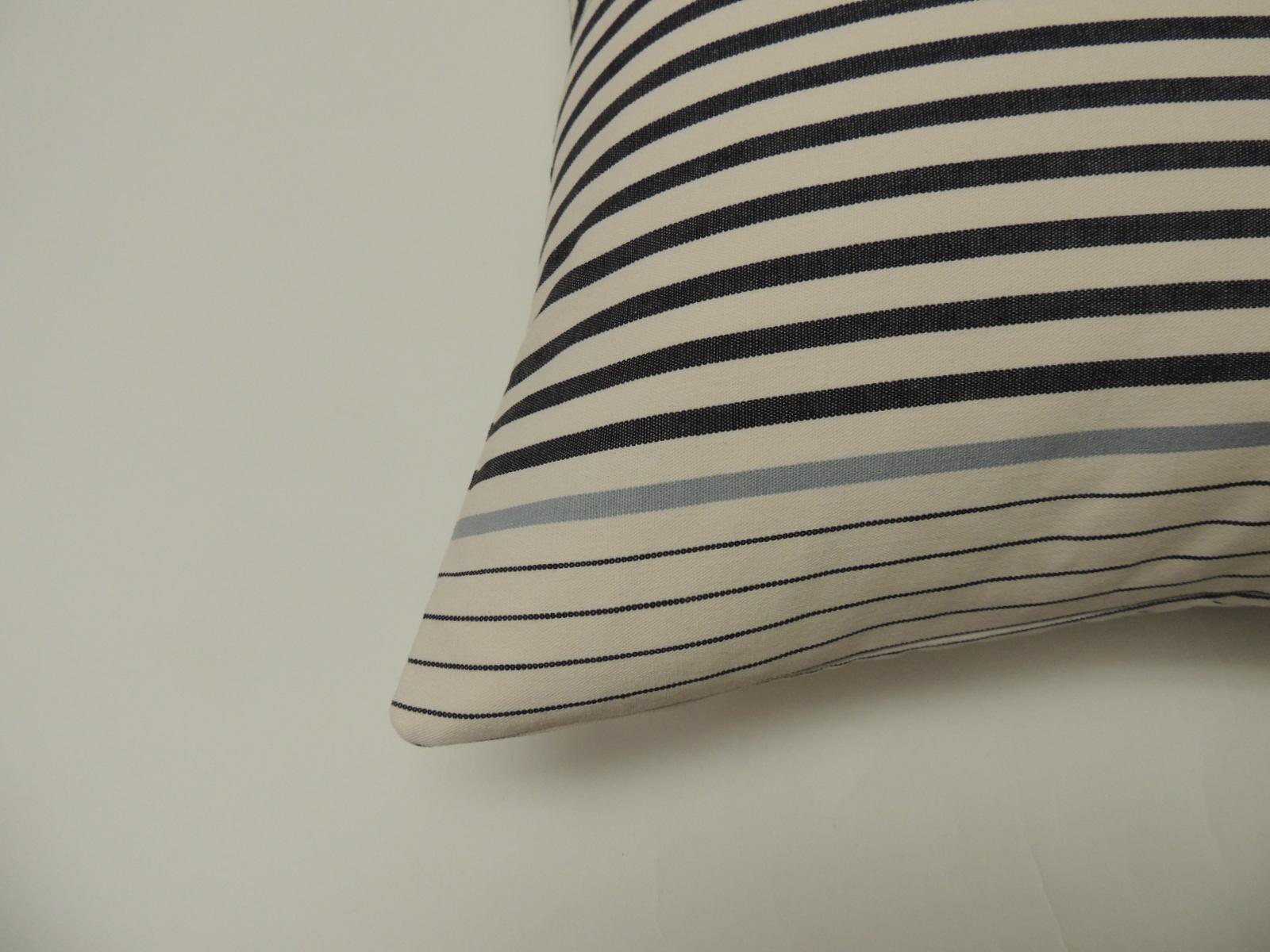 Mid-Century Modern Graphic Natural and Charcoal “Parsons” Stripes Decorative Pillow Double-Sided