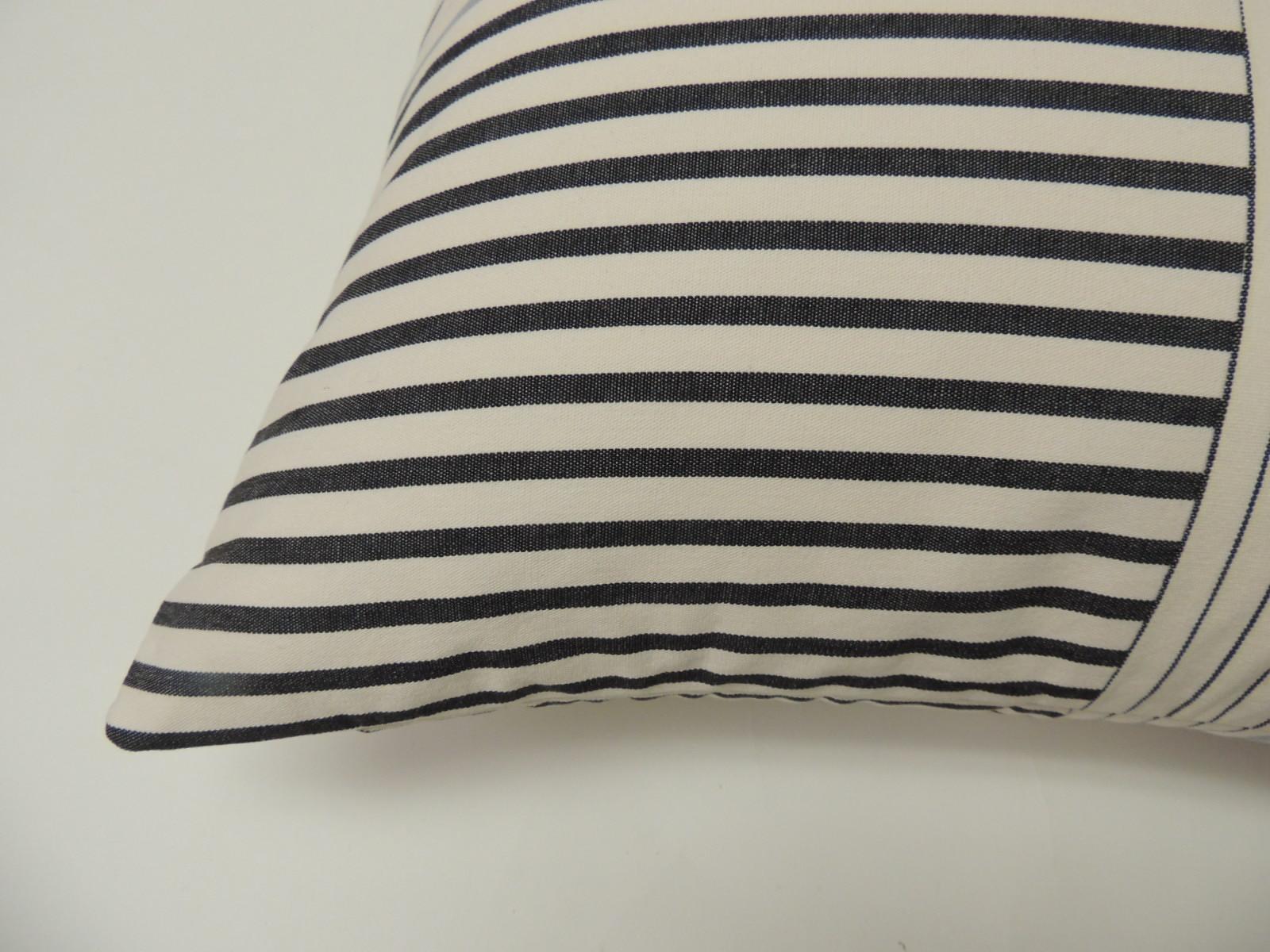 Mid-Century Modern Graphic Natural and Charcoal “Parsons” Stripes Decorative Pillow Double Sided