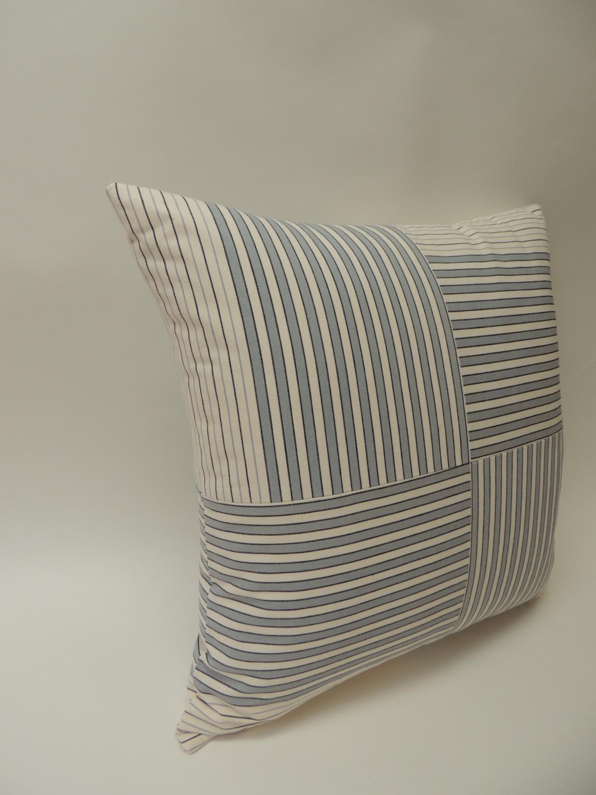 French Graphic Natural and Charcoal “Parsons” Stripes Decorative Pillow Double-Sided For Sale