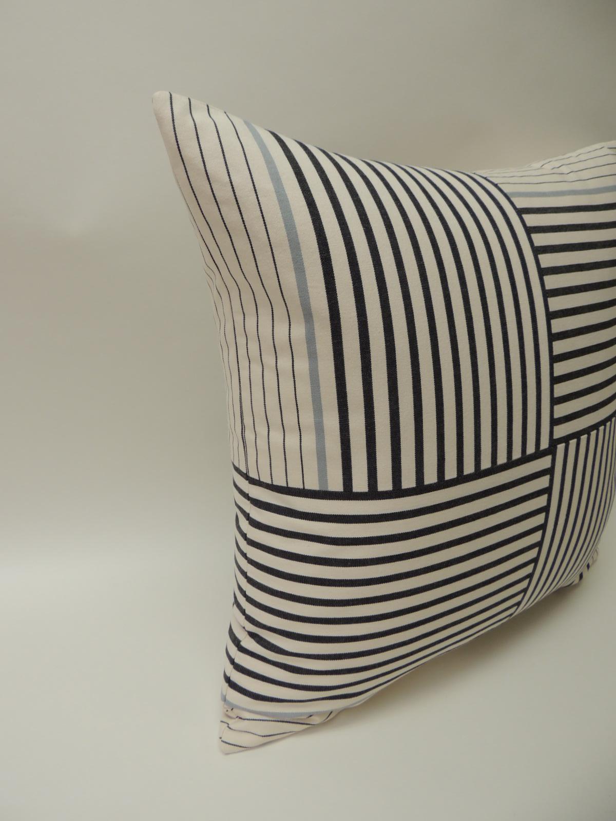 French Graphic Natural and Charcoal “Parsons” Stripes Decorative Pillow Double-Sided