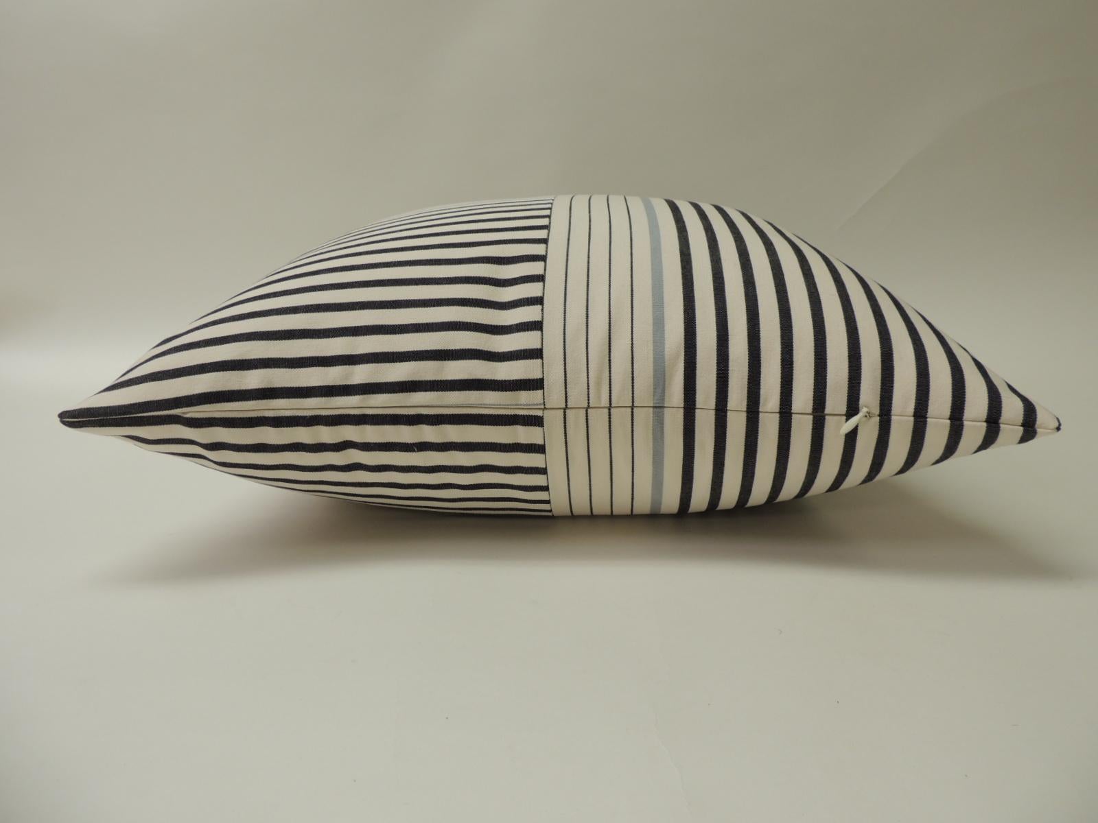 French Graphic Natural and Charcoal “Parsons” Stripes Decorative Pillow Double Sided