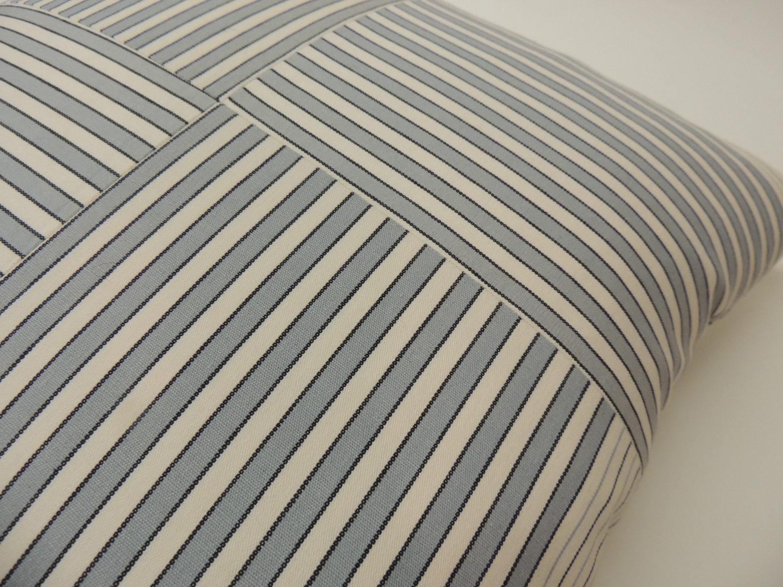 Hand-Crafted Graphic Natural and Charcoal “Parsons” Stripes Decorative Pillow Double-Sided For Sale