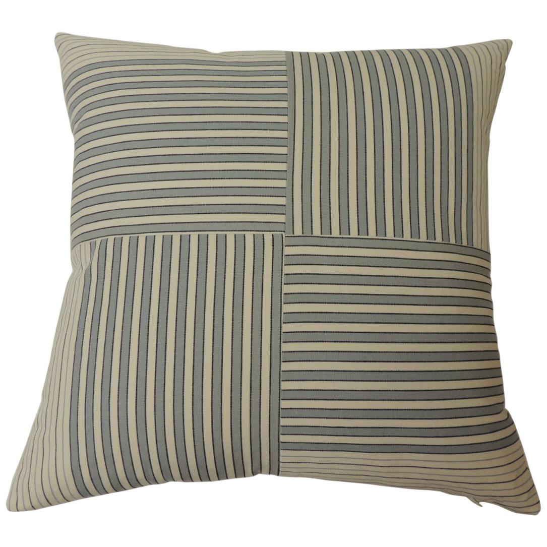 Graphic Natural and Charcoal “Parsons” Stripes Decorative Pillow Double-Sided For Sale
