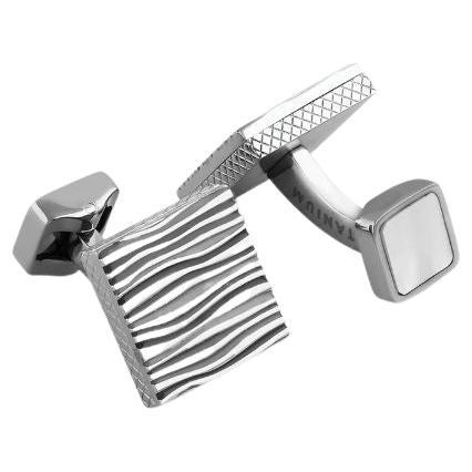 Graphic Onda Cufflinks with Black Namel and White Mother of Pearl in Titanium For Sale
