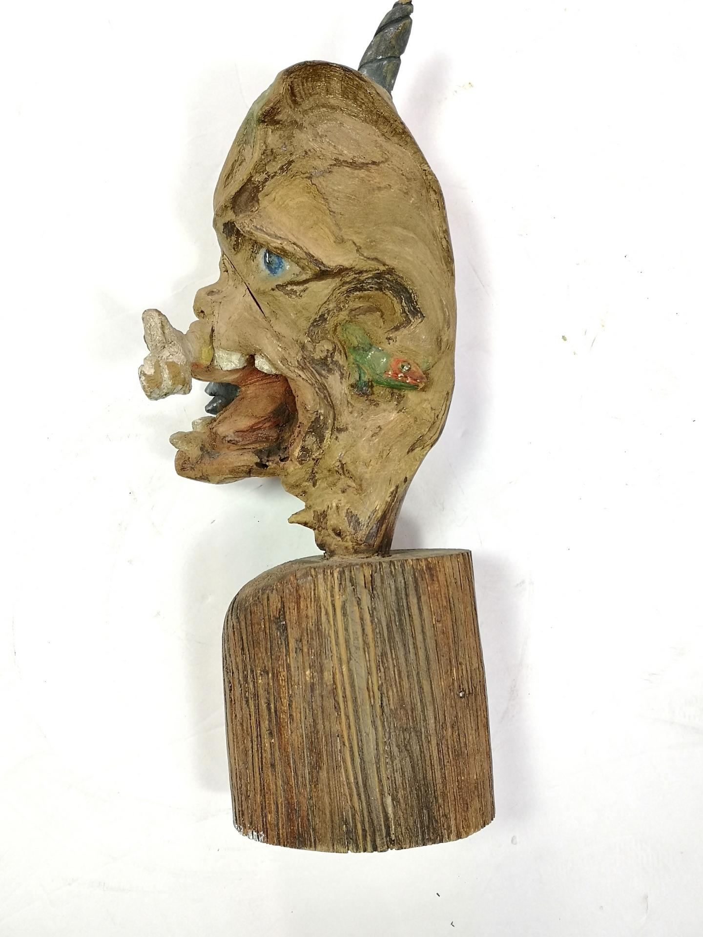 Graphic, Organic Carved Head Sculpture For Sale 1