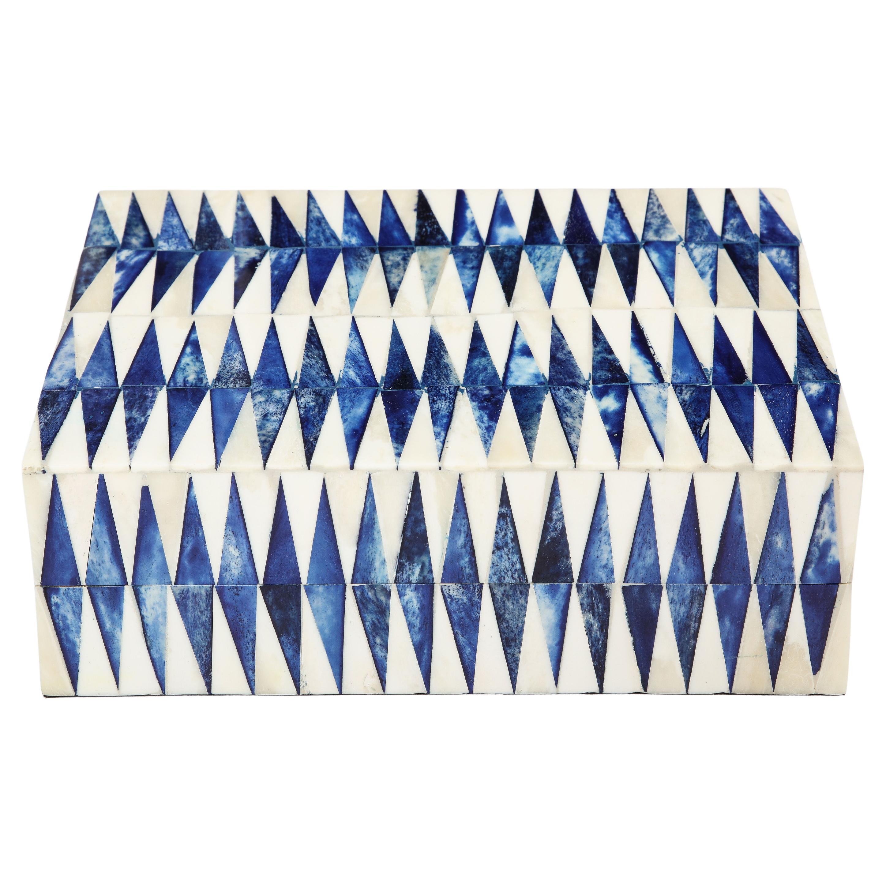 Graphic Pattern Blue / Natural Bone Box For Sale