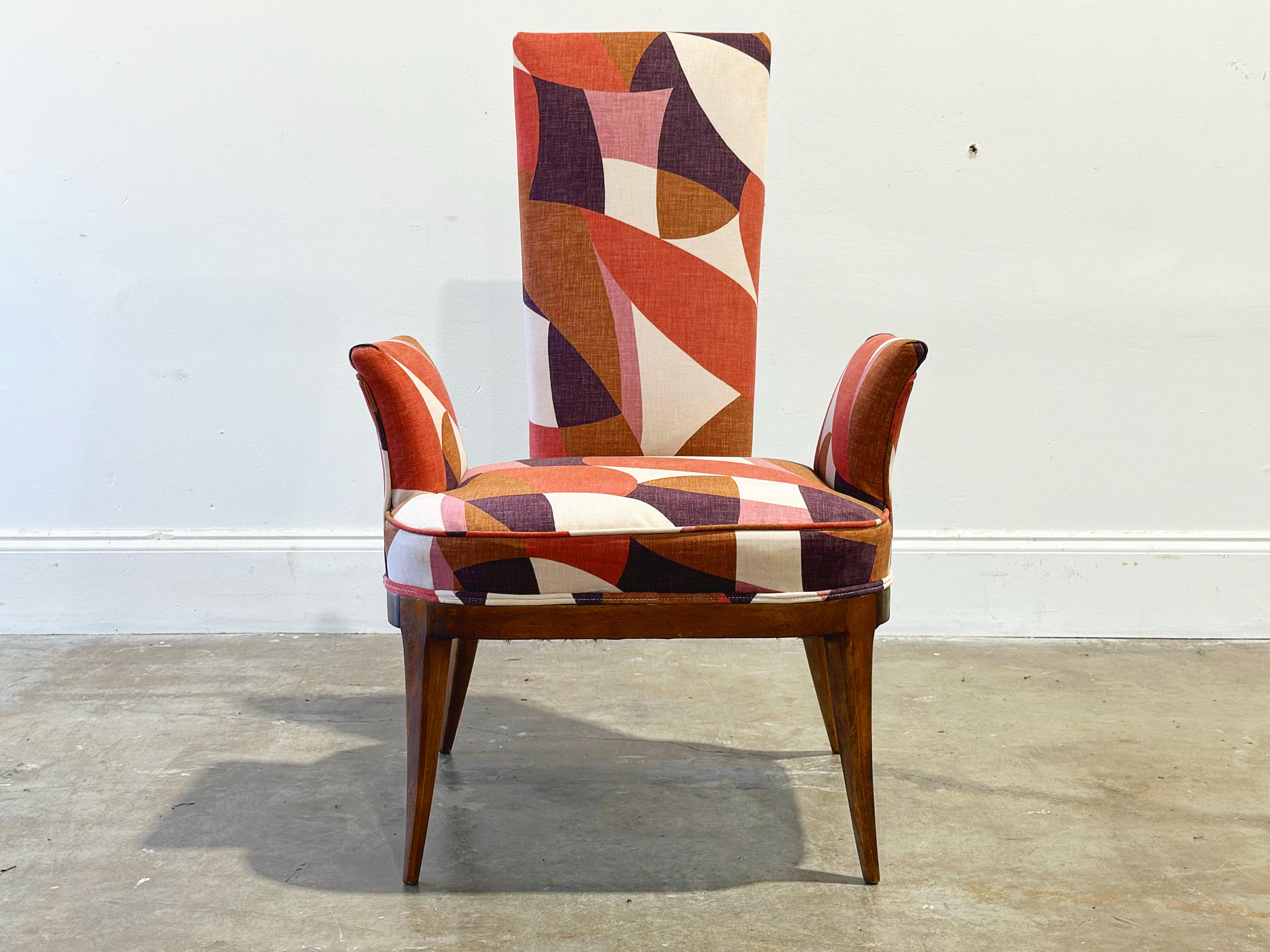 Mid-Century Modern Graphic Pink + Plum Velvet Wing Arm Lounge Chair, After TH Robsjohn Gibbings