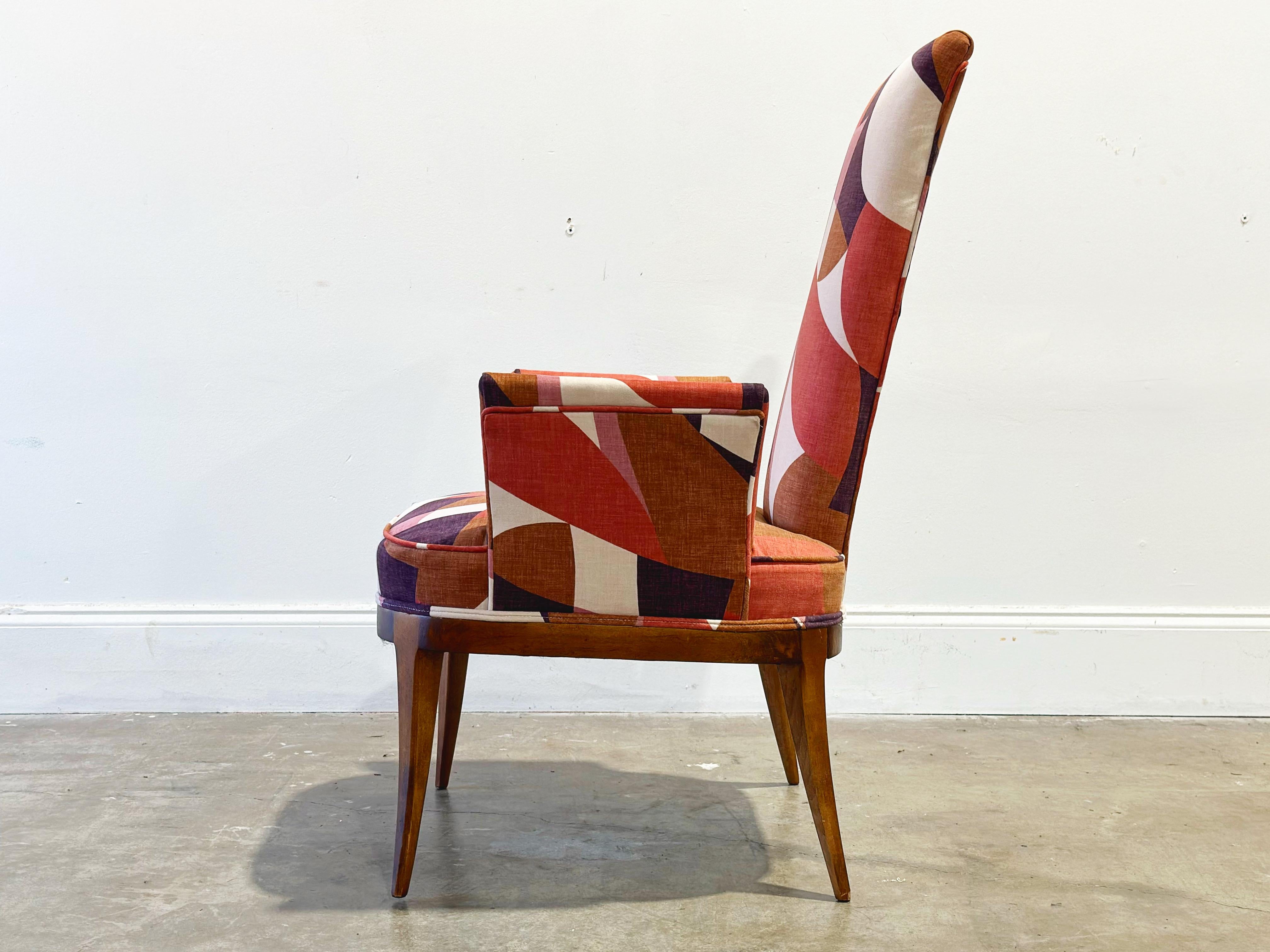 Mid-20th Century Graphic Pink + Plum Velvet Wing Arm Lounge Chair, After TH Robsjohn Gibbings