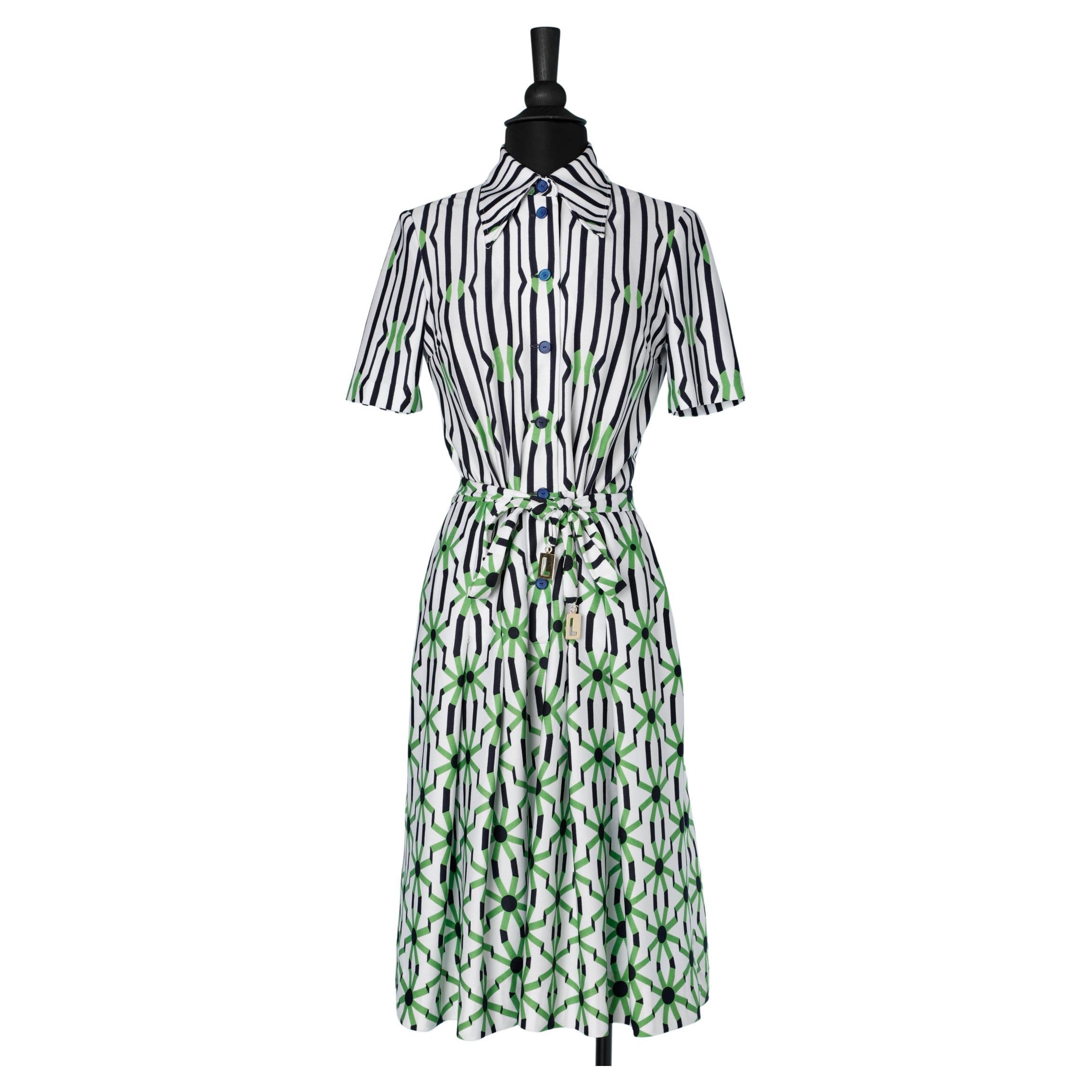Graphic printed polyester shirt dress with belt Lanvin 