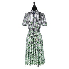 Graphic printed polyester shirt dress with belt Lanvin