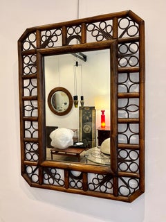 Graphic Rattan Mirror, Italy, 1970s