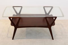 Graphic Scandinavian Teak Coffee Table with Glass Top, 1960s