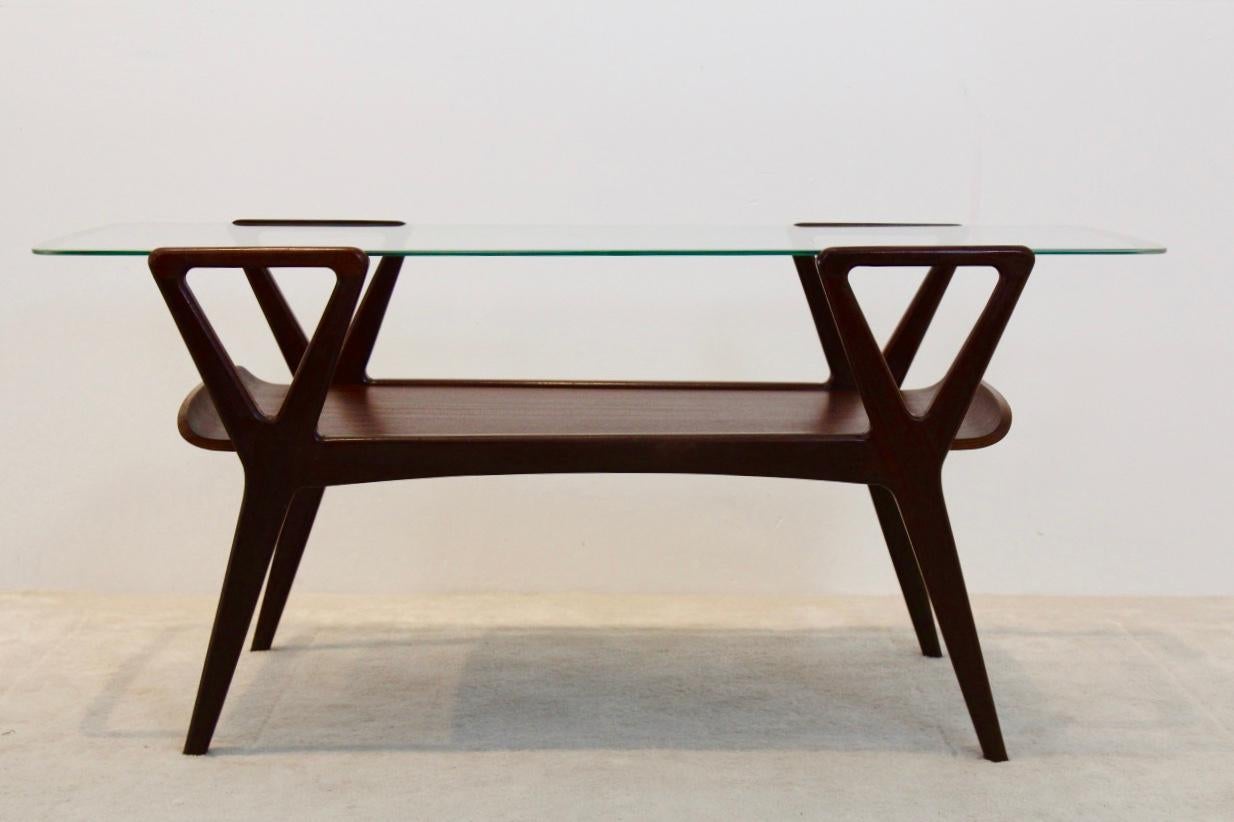Graphic Scandinavian Teak Coffee Table with Glass Top, 1960s For Sale 2