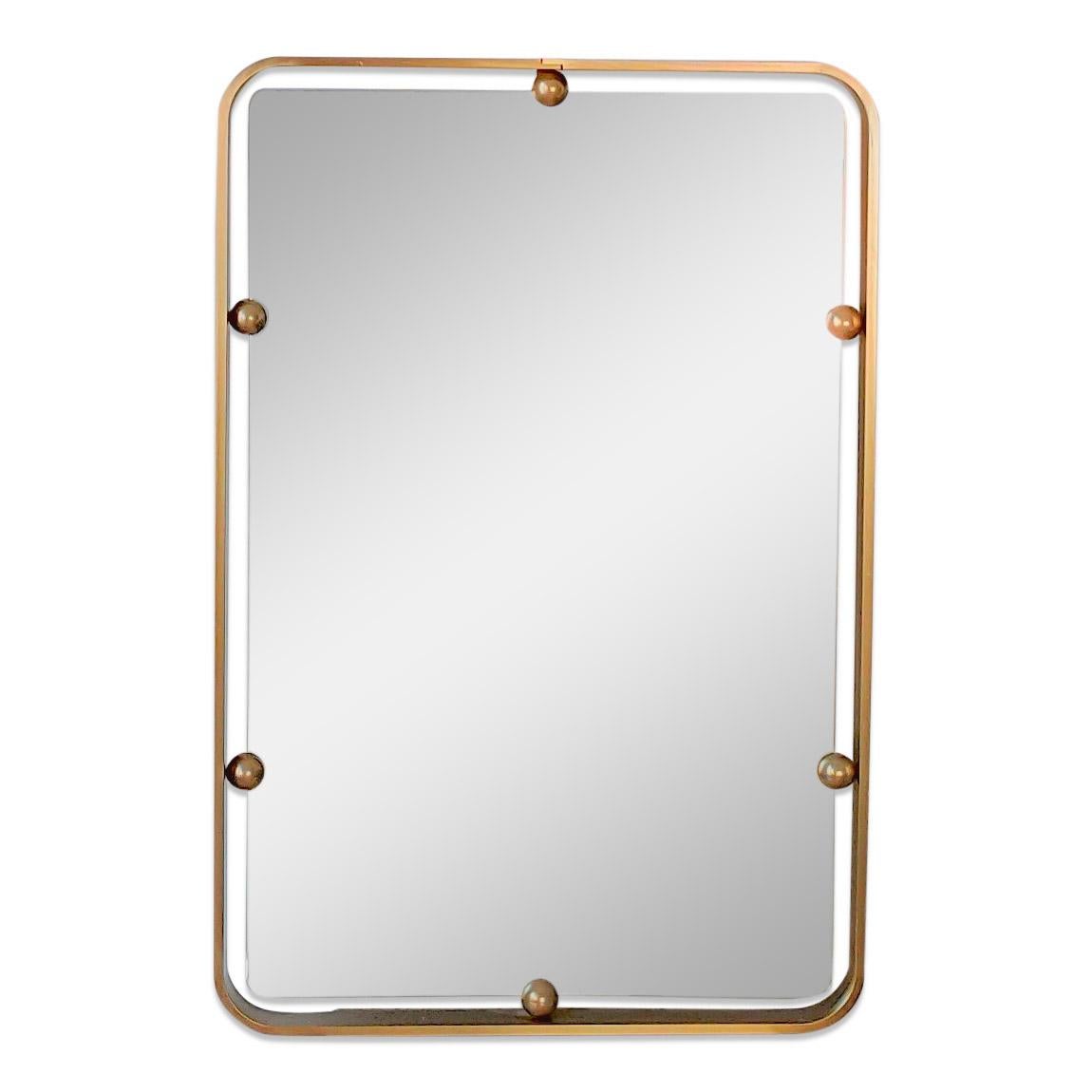Graphic Solid Brass Italian Mirror, Italy, 1960s In Good Condition In New York, NY