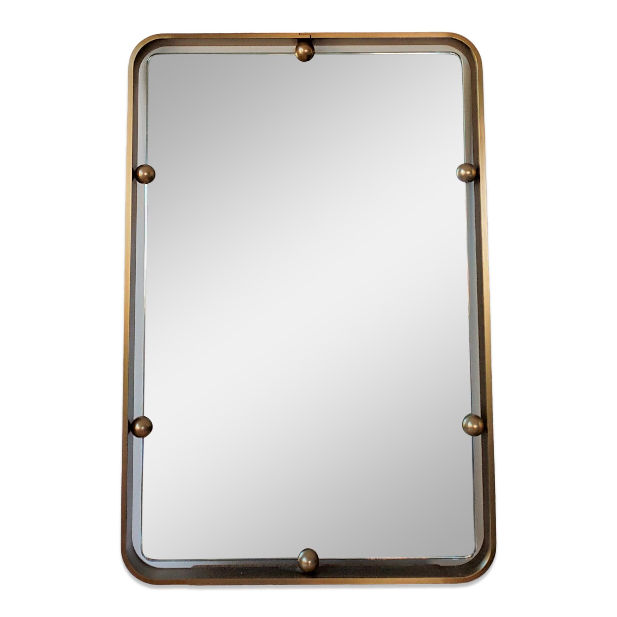 Graphic Solid Brass Italian Mirror, Italy, 1960s 1