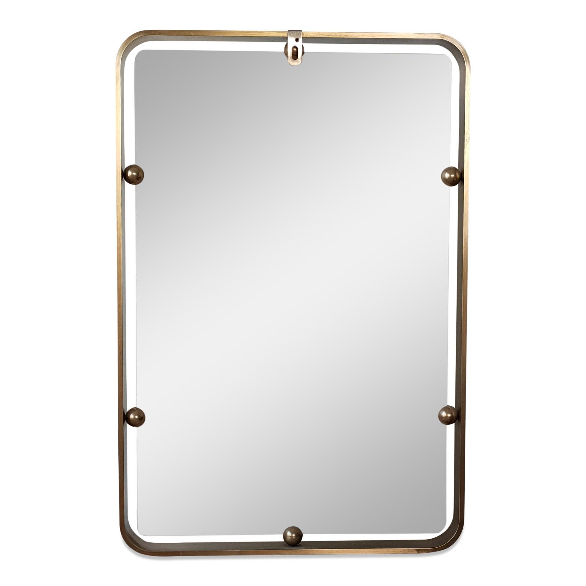 Graphic Solid Brass Italian Mirror, Italy, 1960s 4