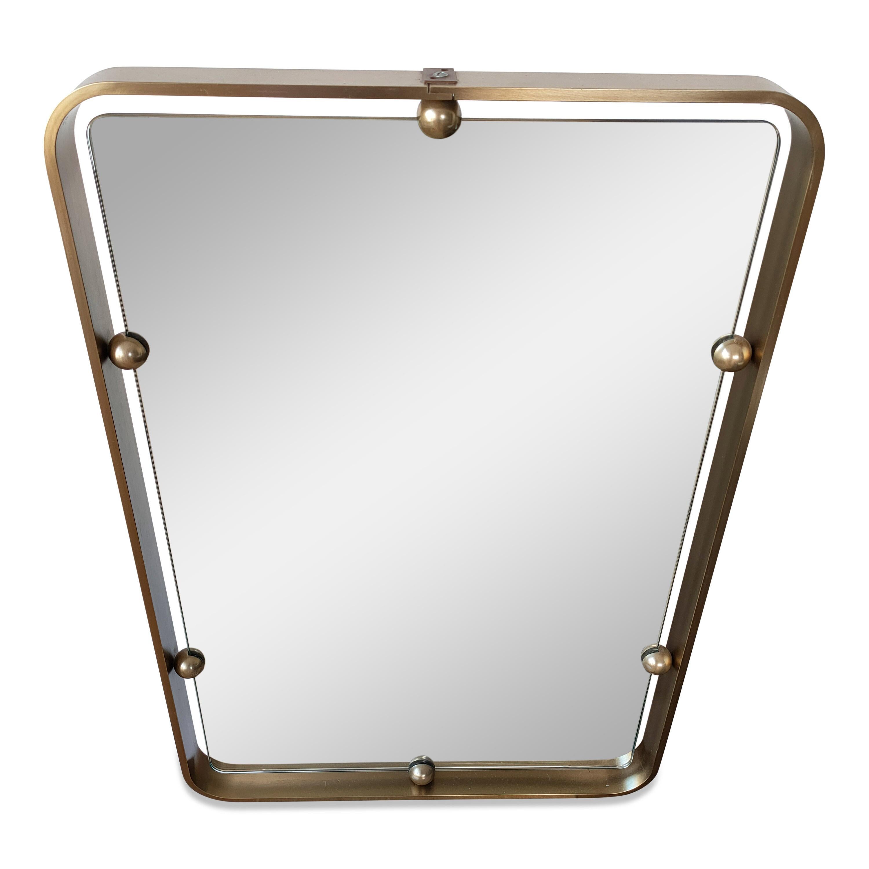 Graphic Solid Brass Italian Mirror, Italy, 1960s 3