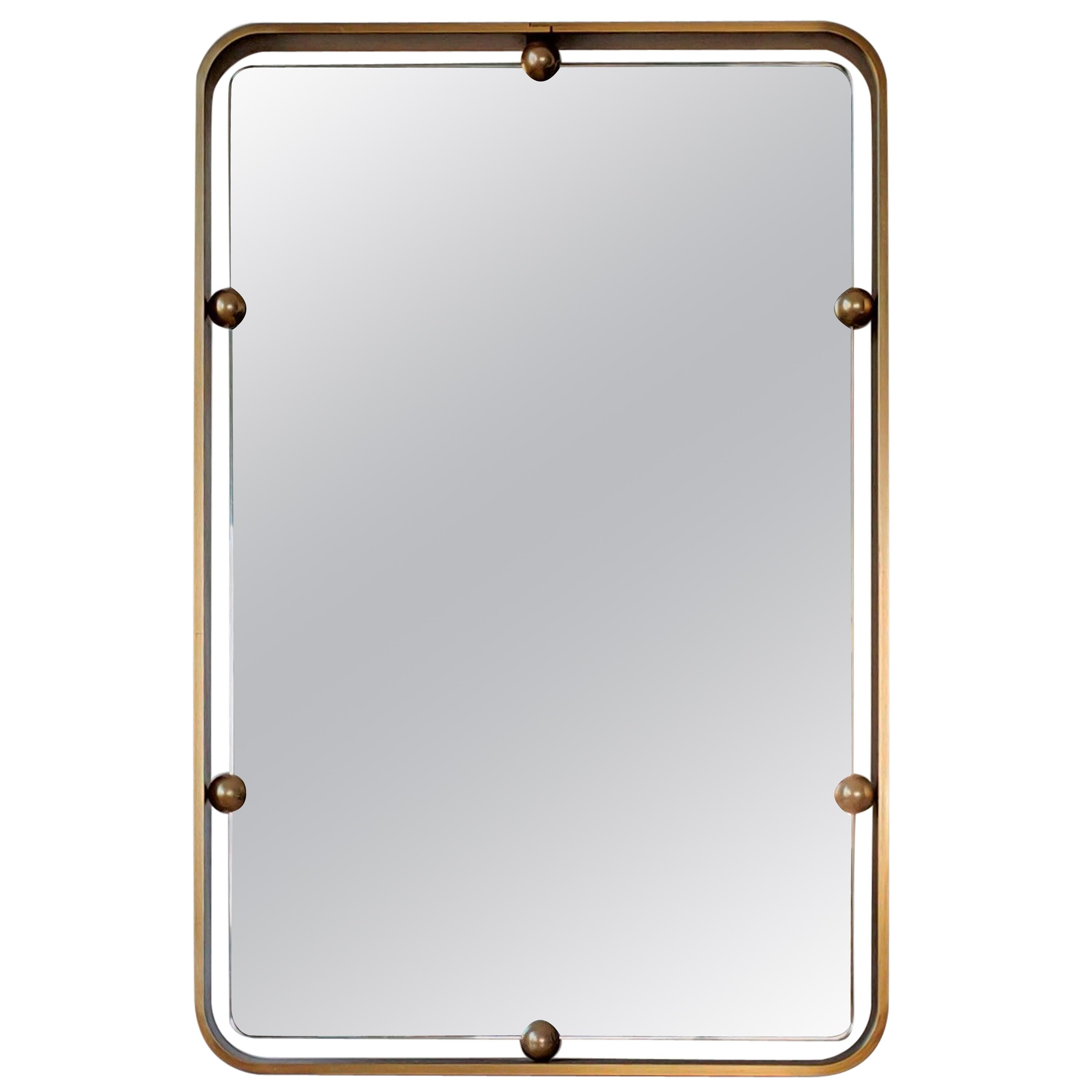 Graphic Solid Brass Italian Mirror, Italy, 1960s