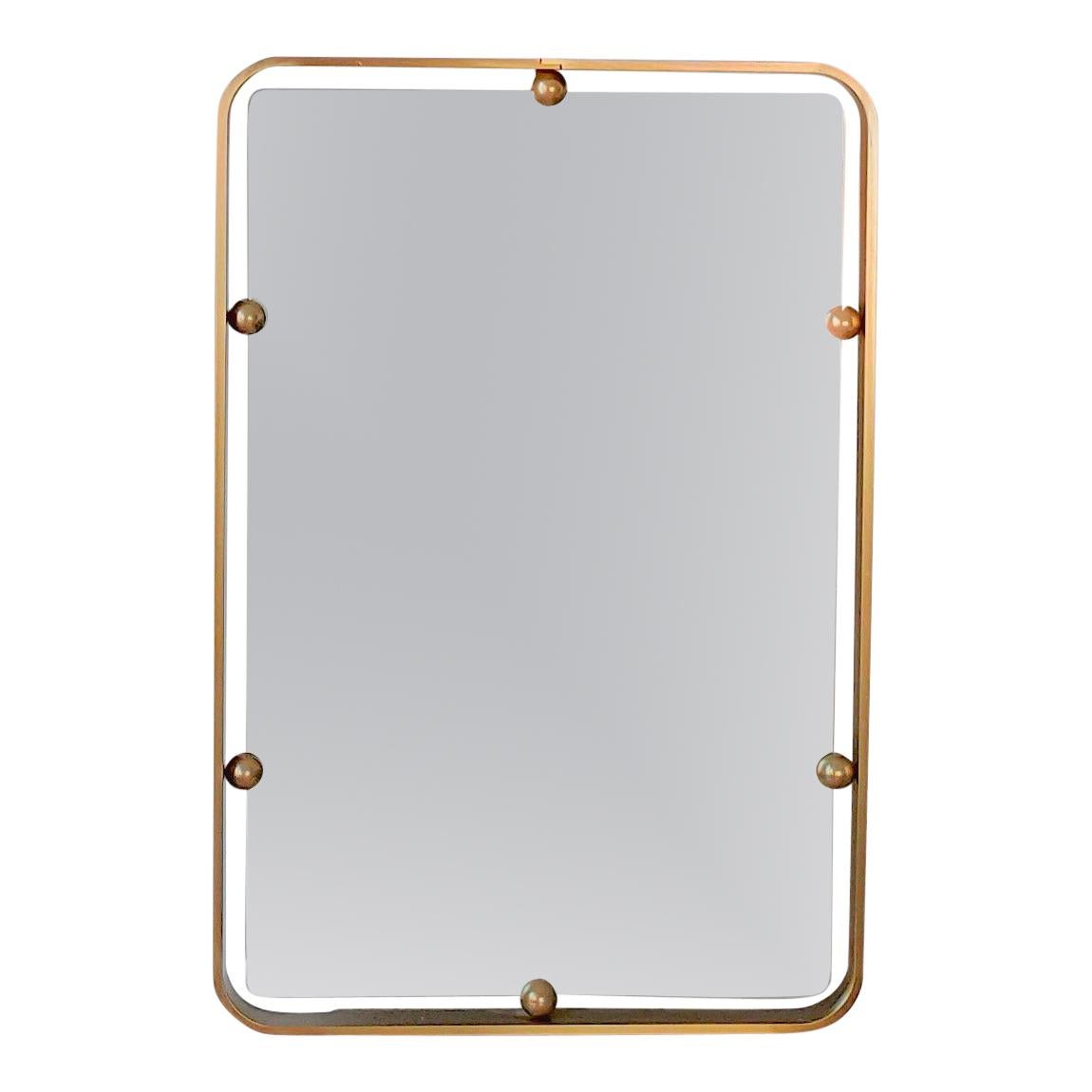Graphic Solid Brass Italian Mirror, Italy, 1960s