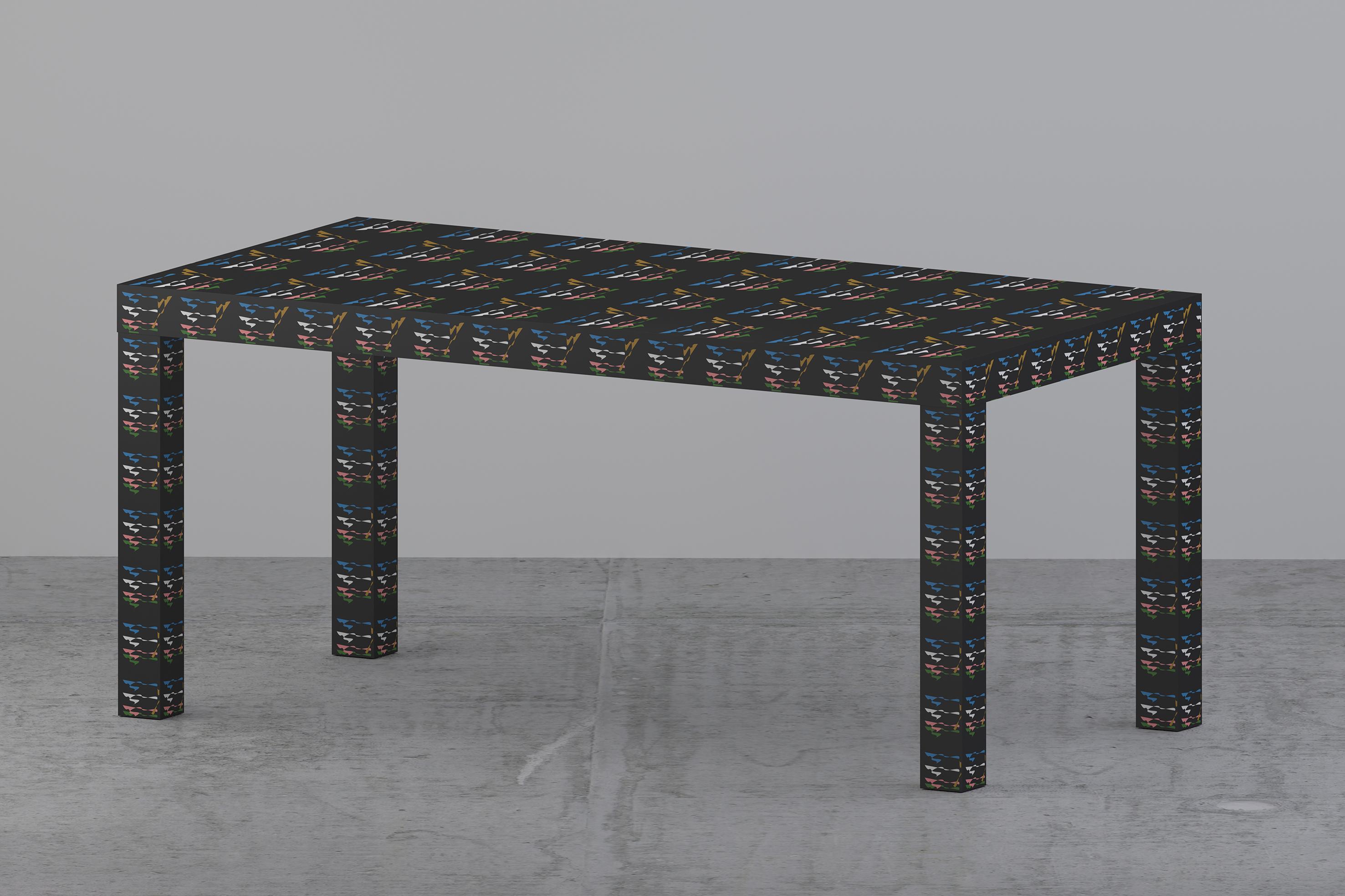 Italian Graphic Table/Desk Black Rainbow Hitan Wood and Laminates by Chapel Petrassi For Sale