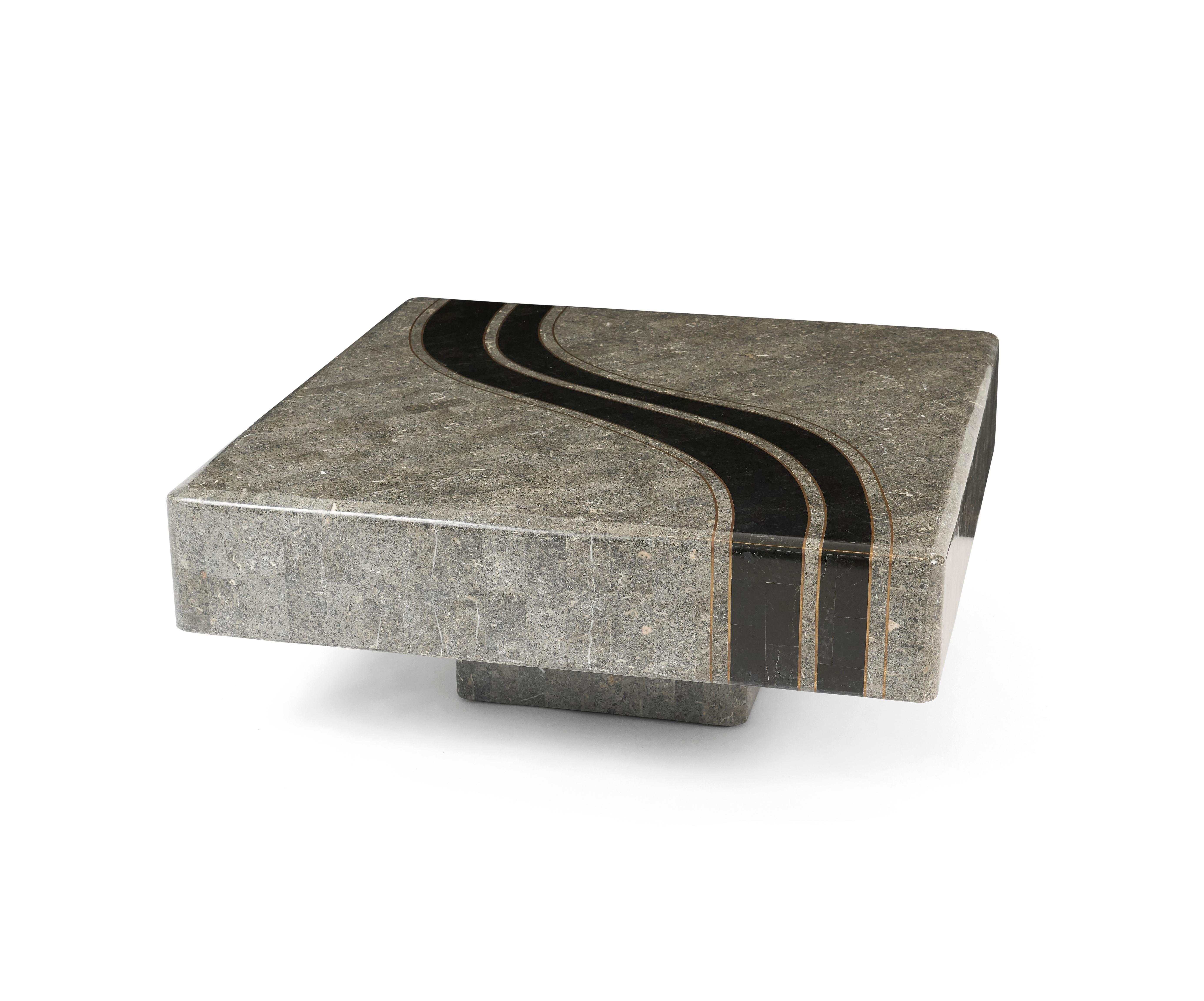 Post-Modern Graphic Tessellated Marble Coffee Table For Sale