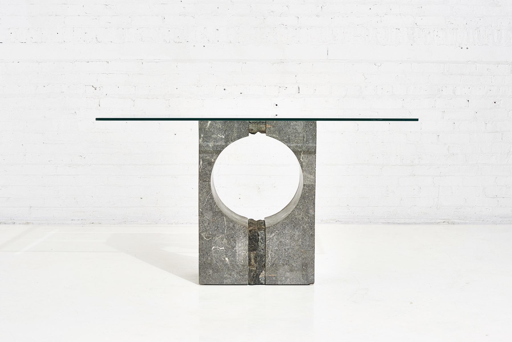 Graphic Tessellated Marble/Stone console table, 1980
     