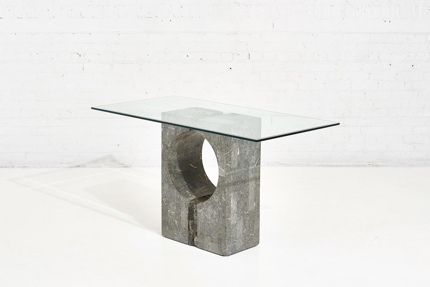 Graphic Tessellated Marble Console Table, 1980 In Good Condition In Chicago, IL