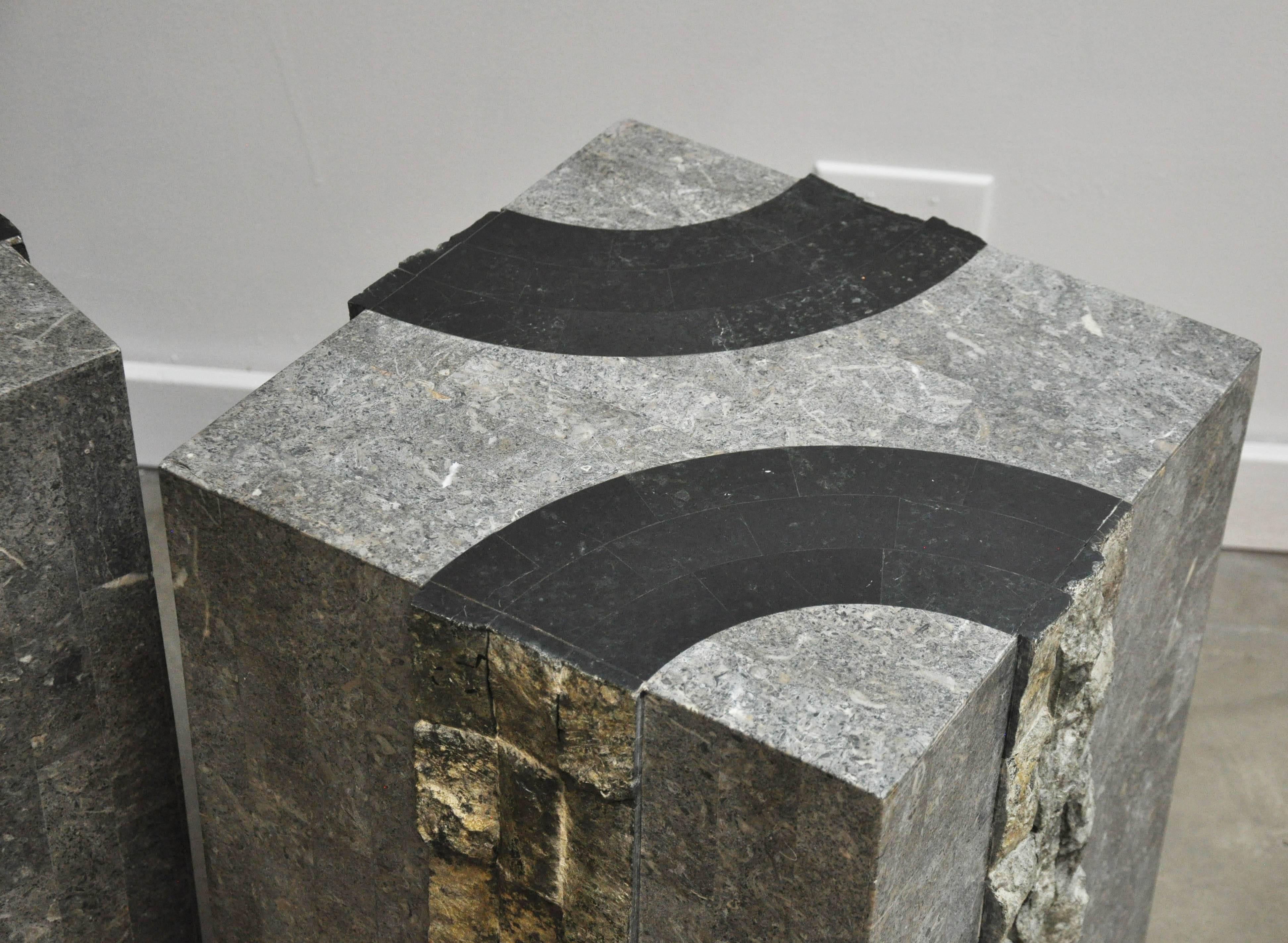 Post-Modern Graphic Tessellated Marble End Tables
