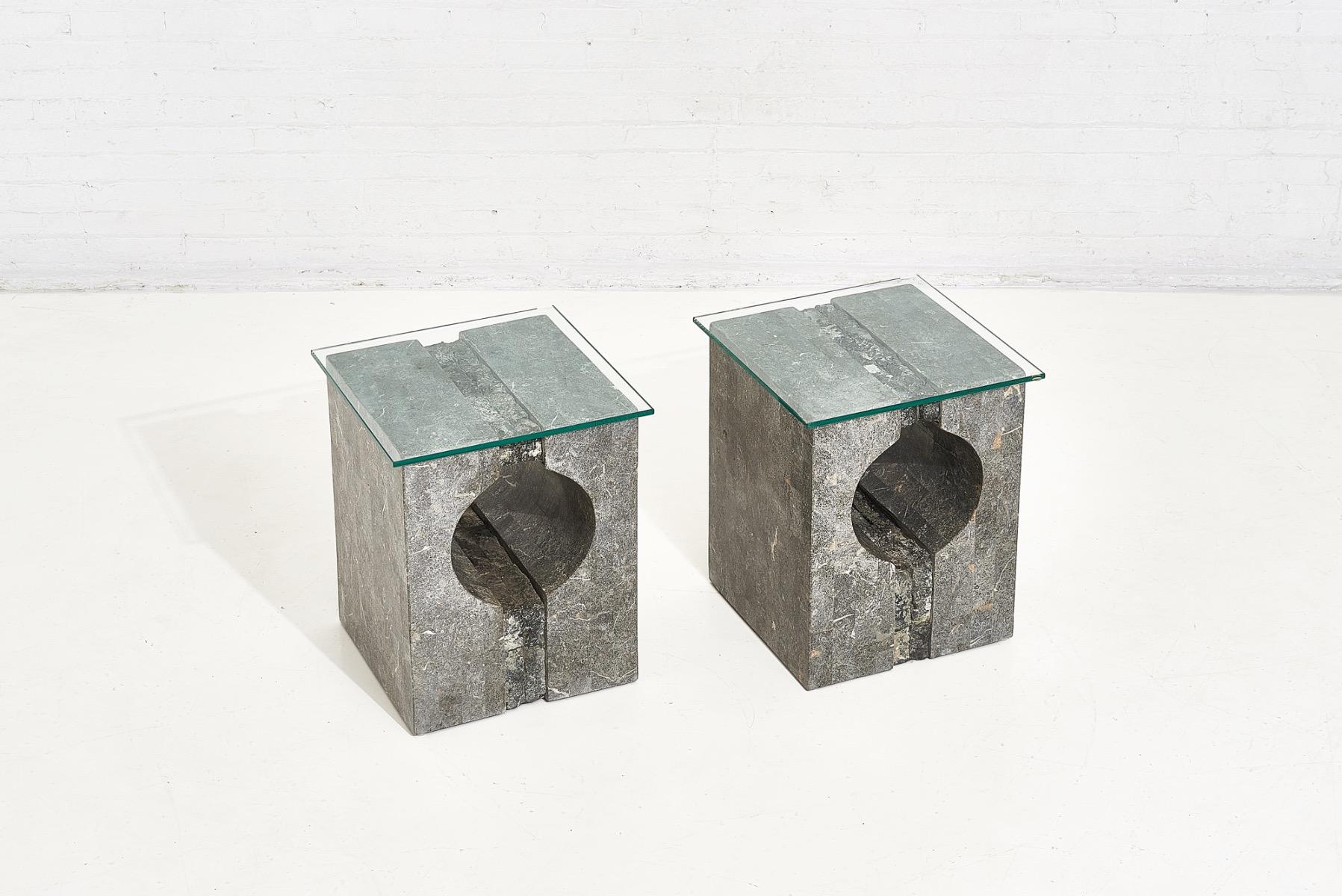 Post-Modern Graphic Tessellated Marble Side Table, 1980 For Sale