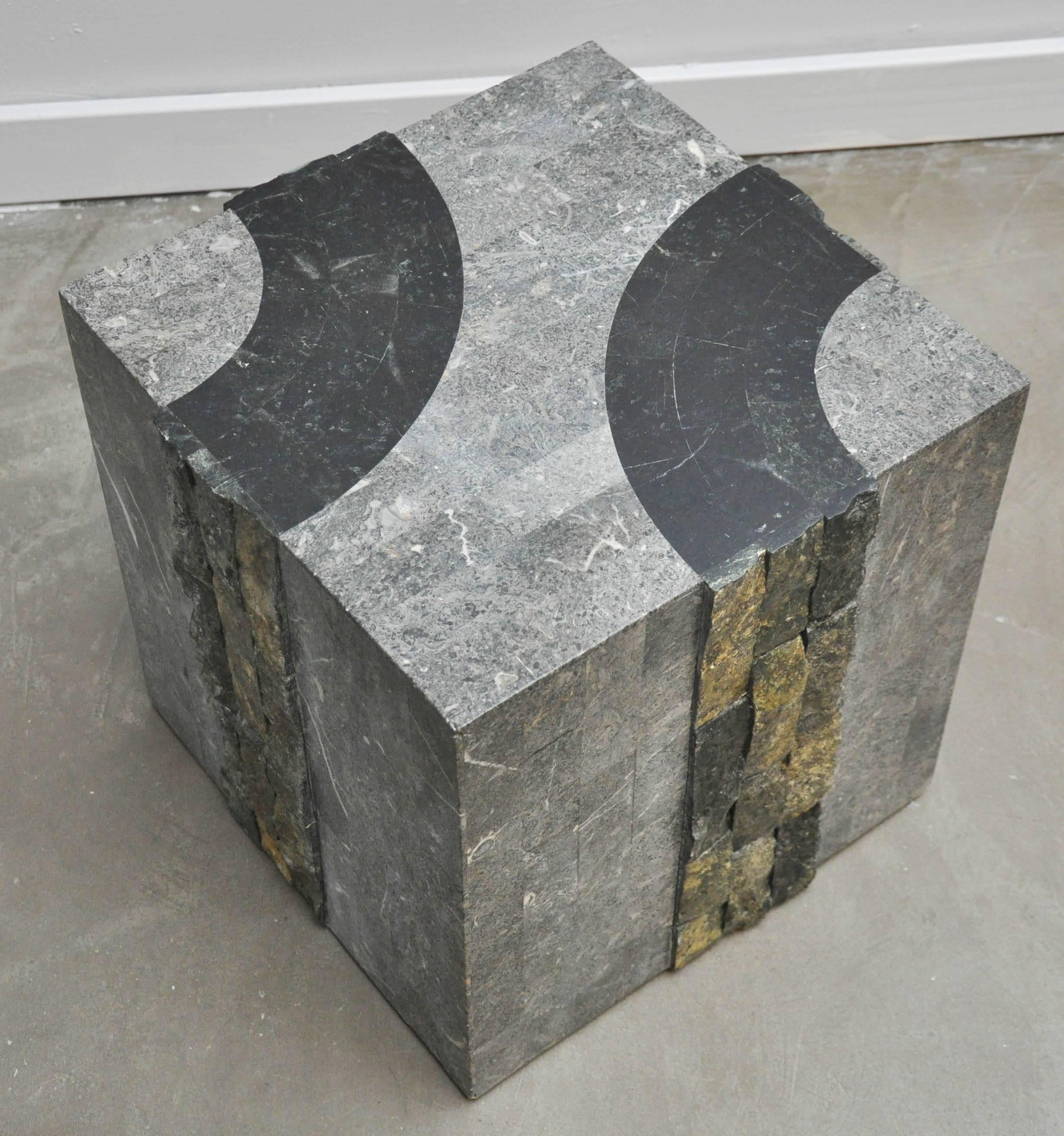 Post-Modern Graphic Tessellated Marble Side Table