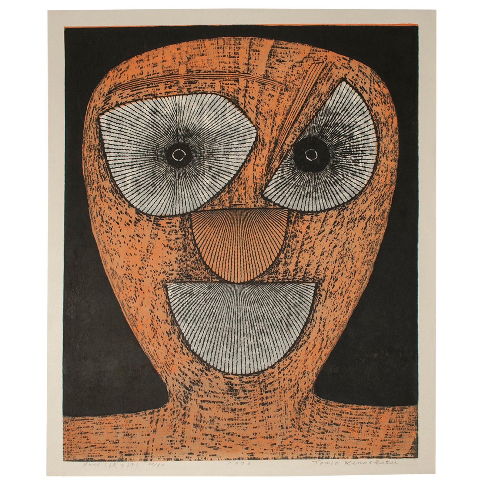 Graphic Woodblock Print by Tomio Kinoshita, Japan, 1973 at 1stDibs